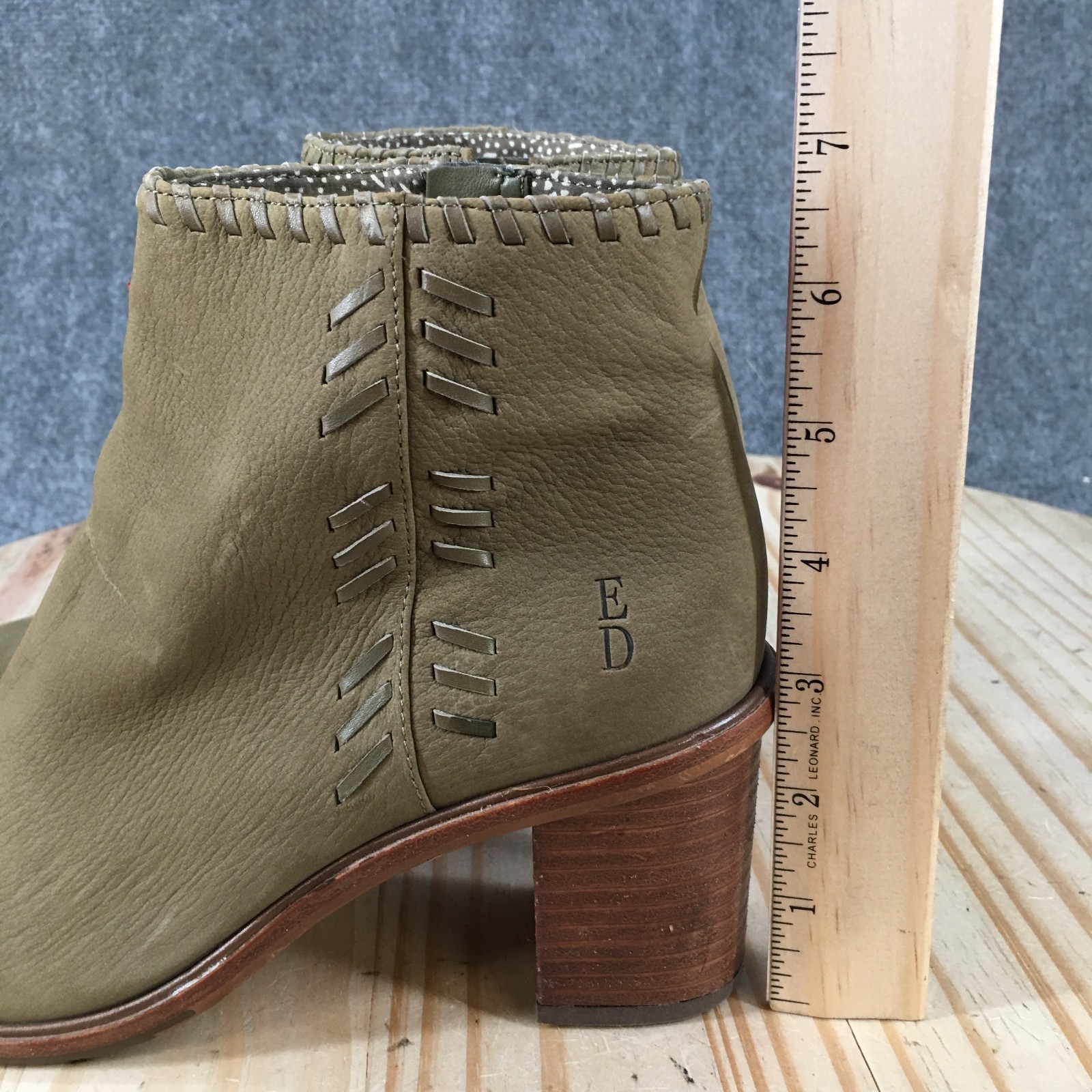 ED Ellen DeGeneres Boots Womens 8.5 M Susumu Ankle Block Heel Leather Green