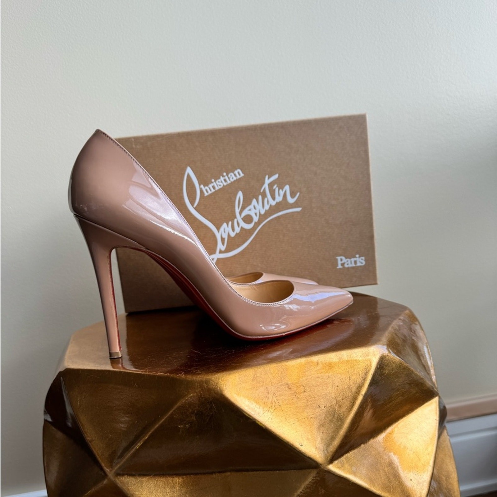 Christian Louboutin Pigalle 100 Patent Nude Shoes, Size 40 (US 9)