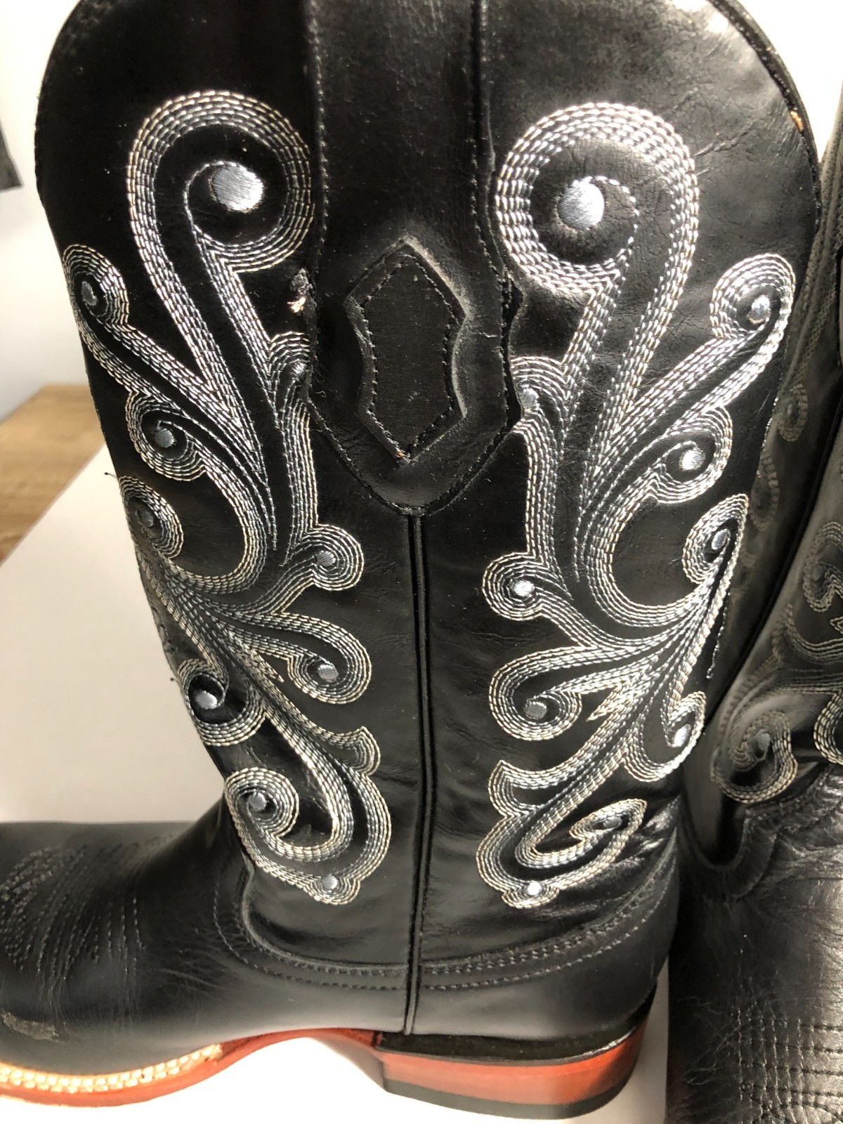 Ferrini Women’s Leather Cowboy Boots Black Silver Embroidered 8.5D See Photos