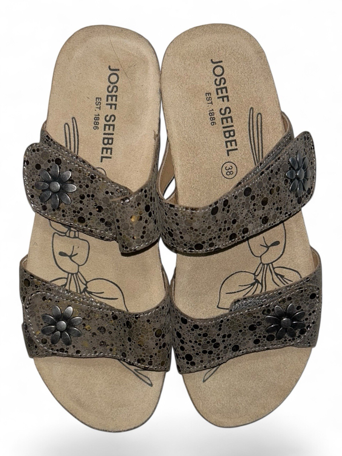 Josef Seibel Tonga 04 Double Strap Sandals EU 38 US 7.5-8 Daisy Flower
