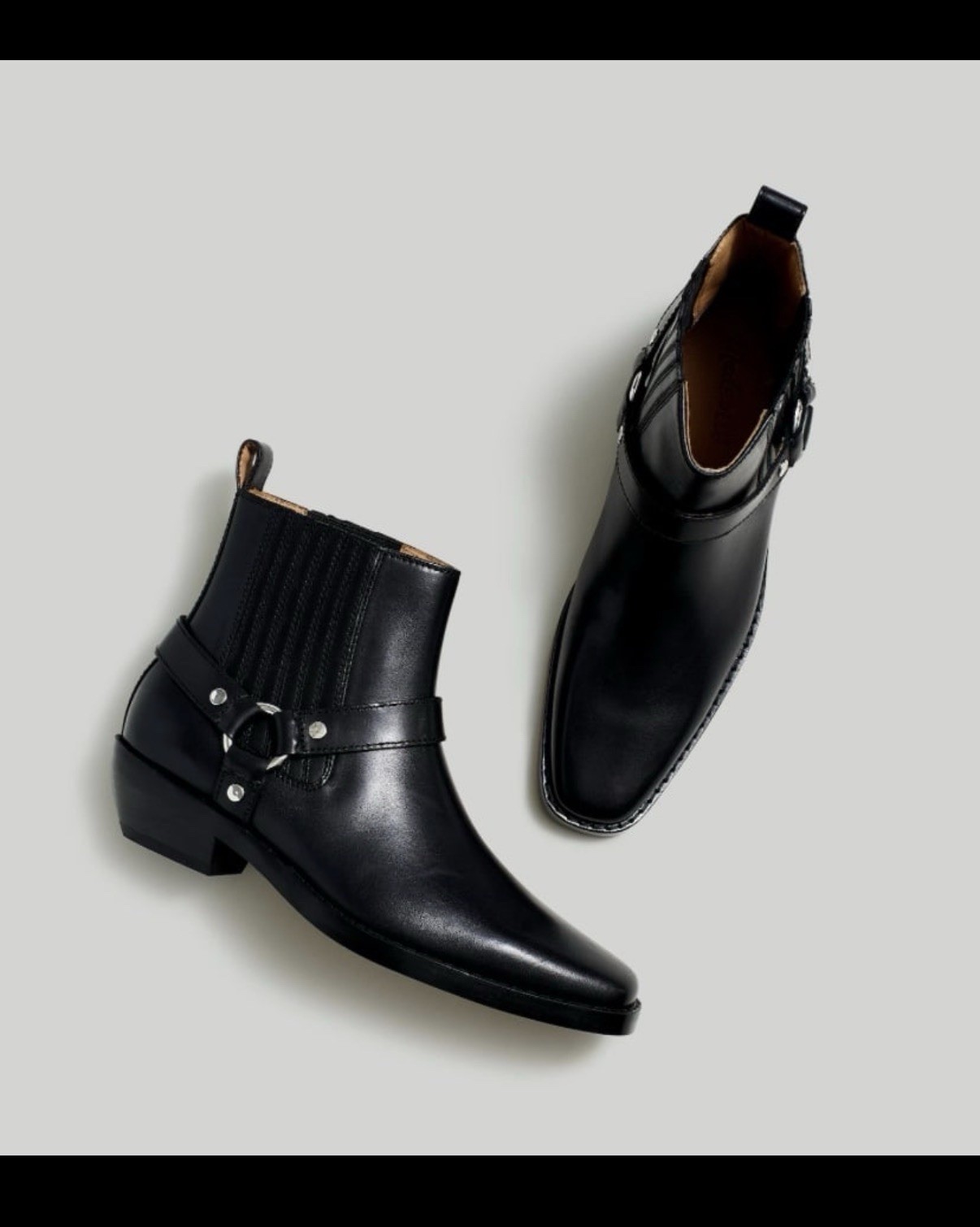 Madewell The Santiago Western Leather Black Ankle Boots (Size: 7)