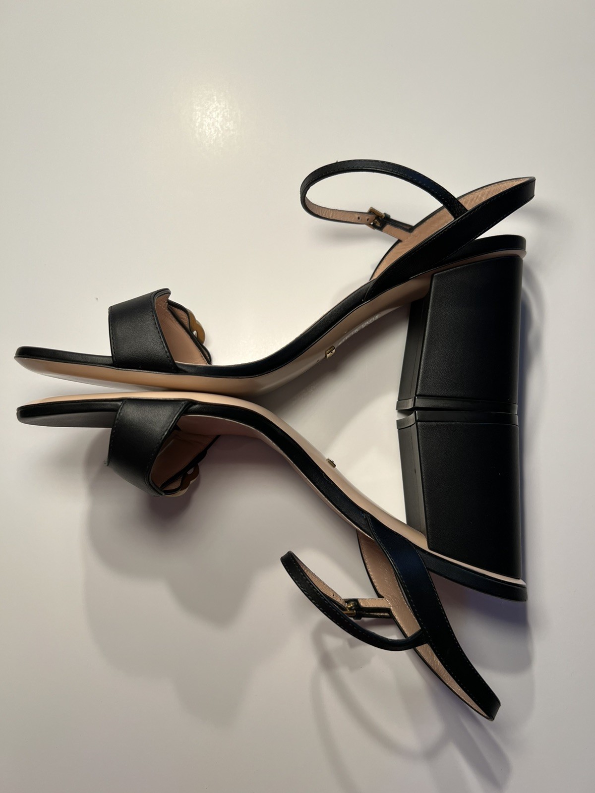GUCCI GG Marmont Black Leather Block Heel Sandals – Size 40 – New in Box