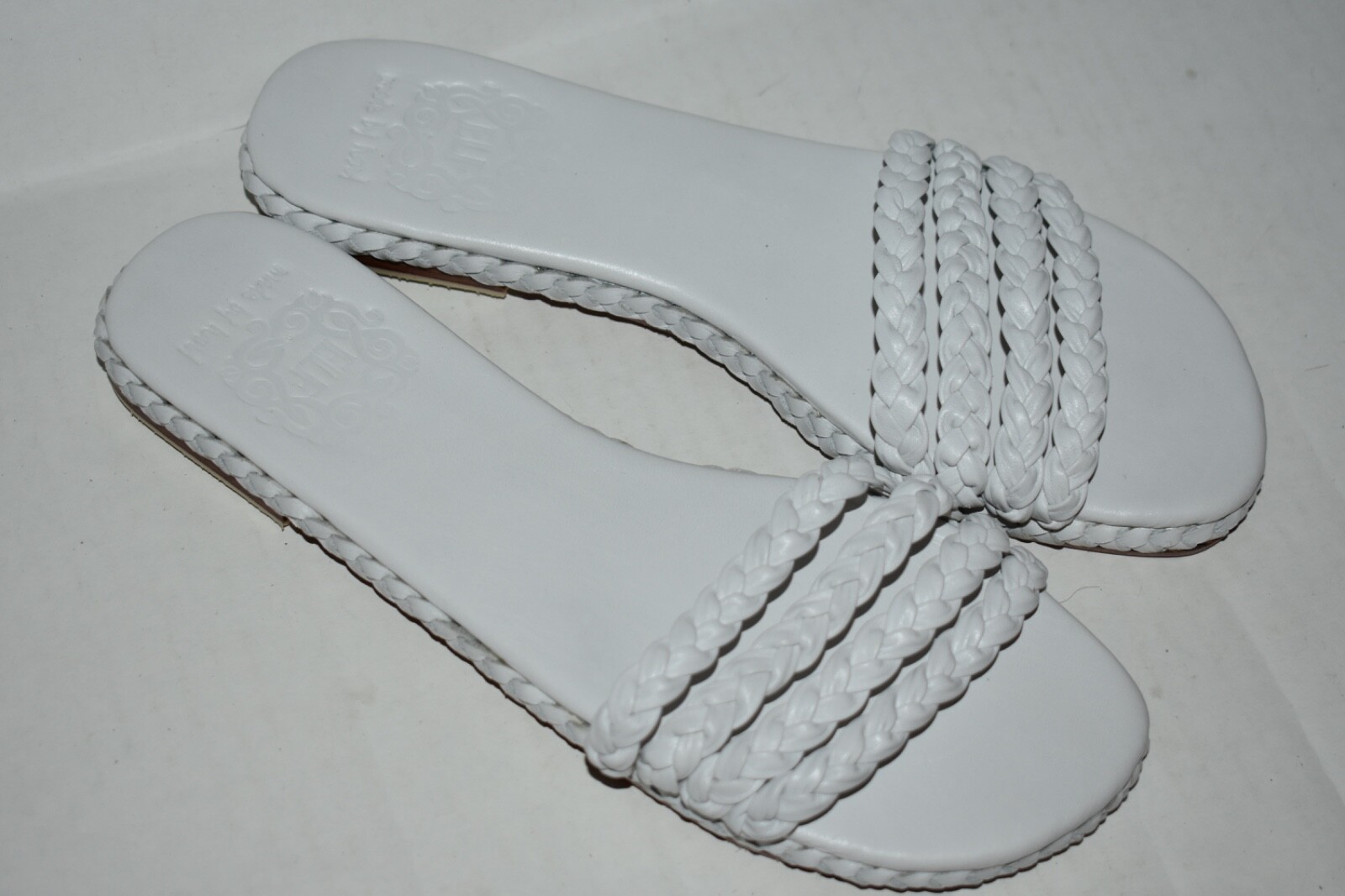 Bali ELF Braided Iris Slide White Leather Sandals Size 9 Handmade New