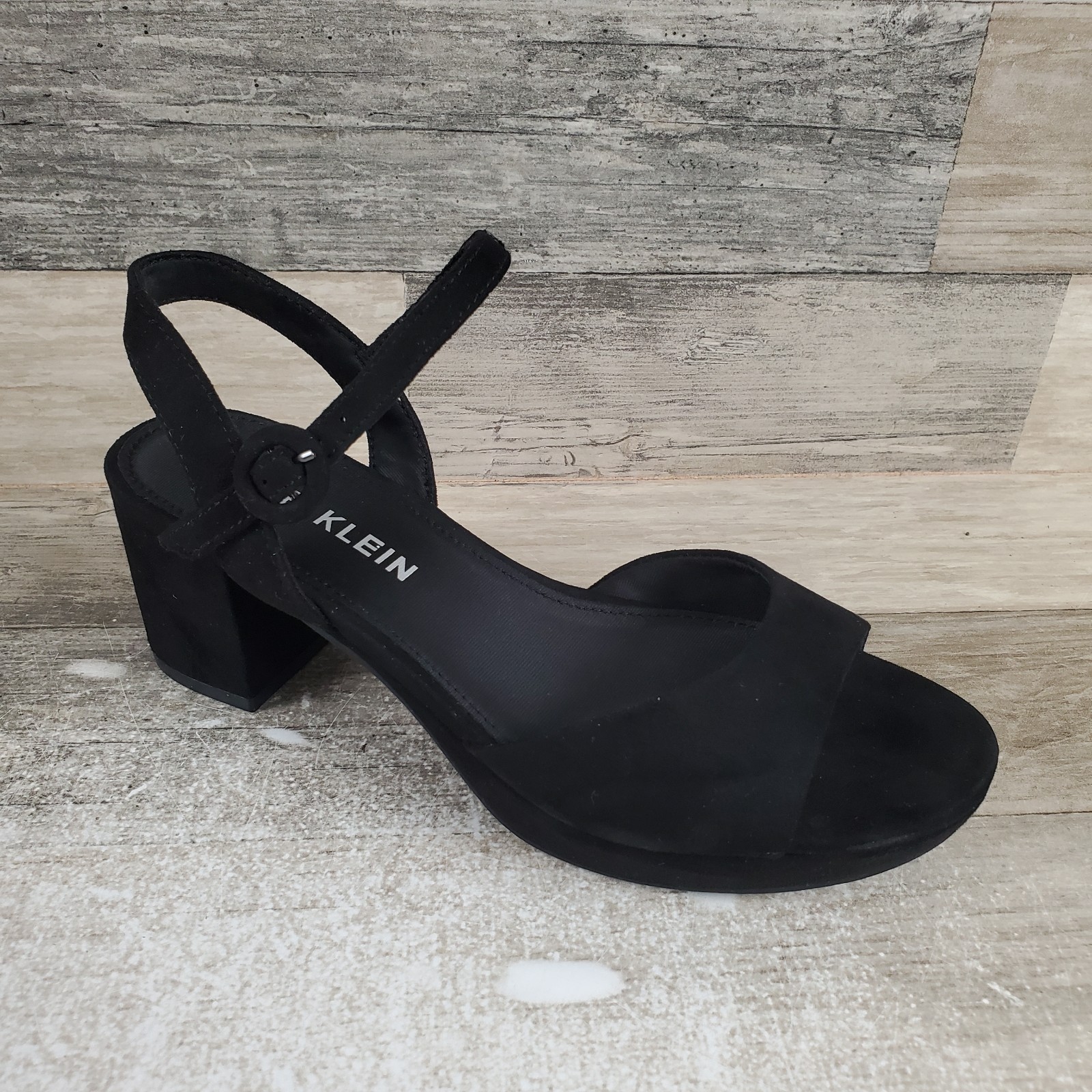 Anne Klein Piper Womens Platform Dress Sandals Sz 7 M Black Suede Ankle Strap