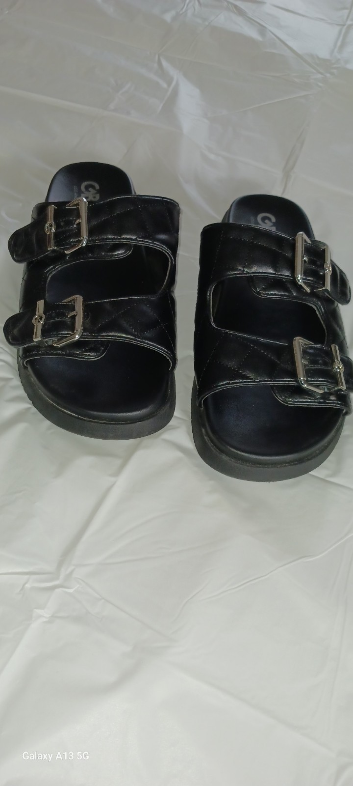 G By Guess Quilted Double Strap Slide Sandal With Silver Tone Buckle Size 8.5…