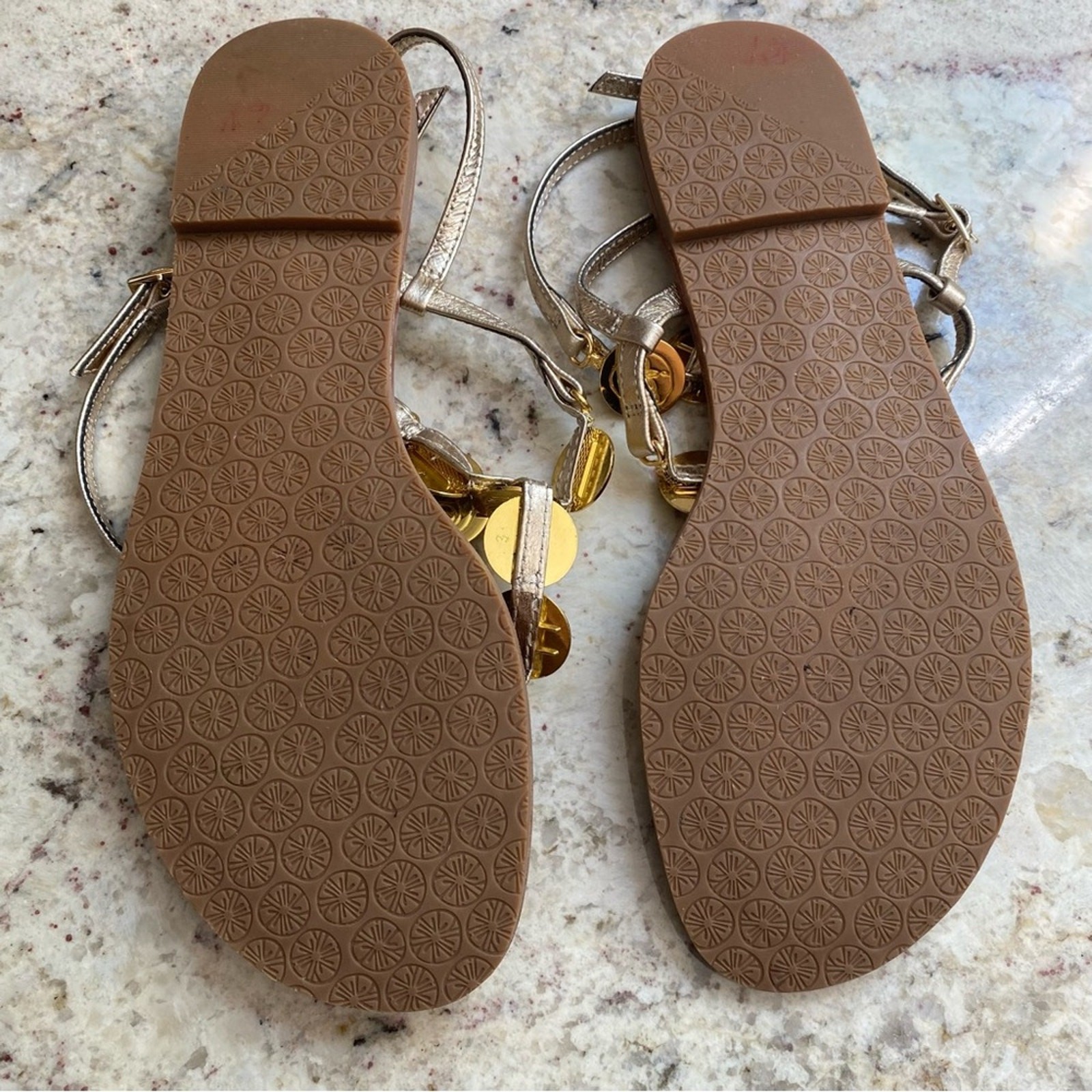 Lilly Pulitzer $178 Palermo Gladiator Gold Leather Sandal Coins Womens 6 EUC