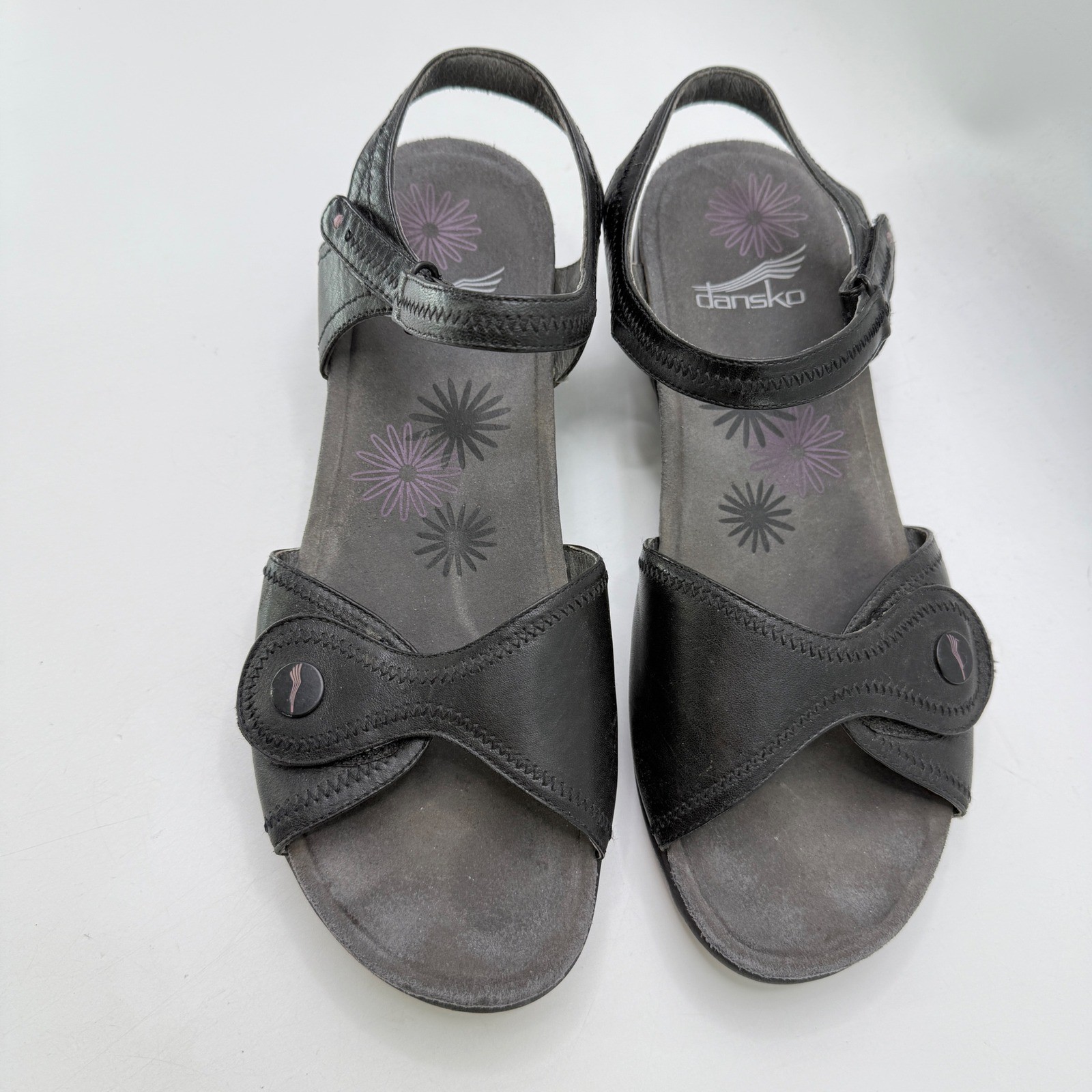 Dansko Black Leather Comfort Wedge Strap Sandals Women Size 41 EU