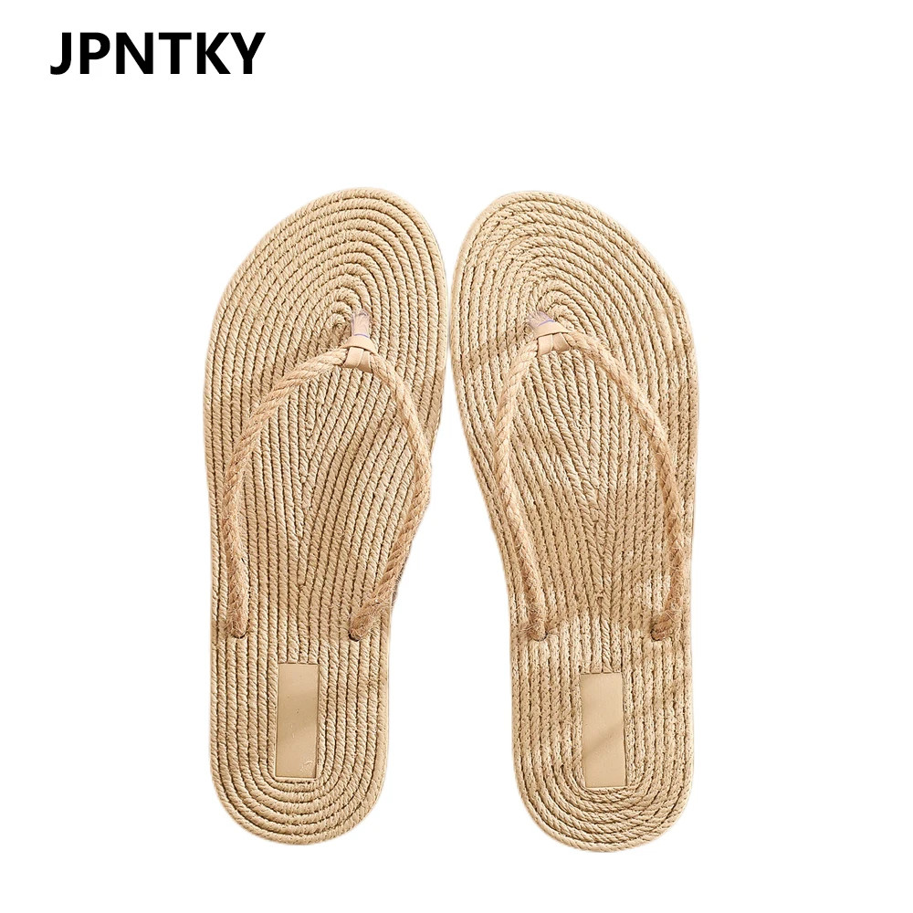 2025 Women Indoor Floor Flat Shoes Linen Flip Flops Home Slippers Female Slipper