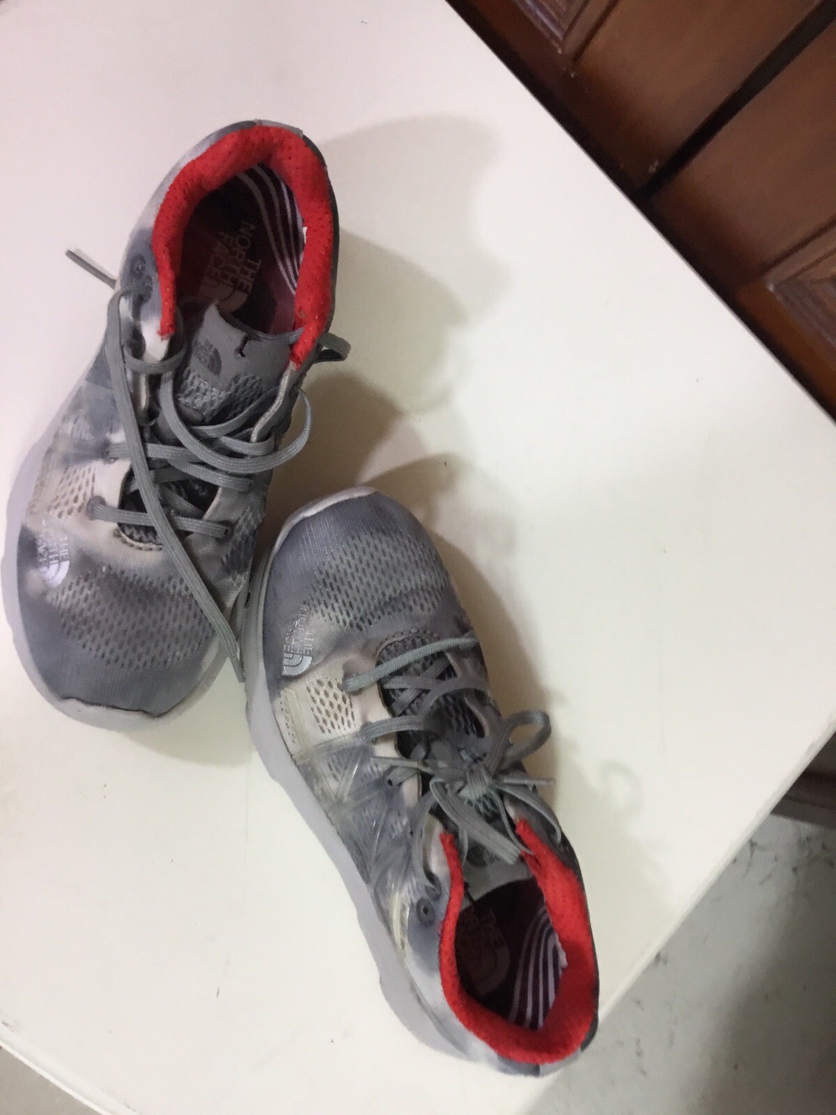 womens the north face sneakers size 5 flight rkt gray, white, red euc as picture