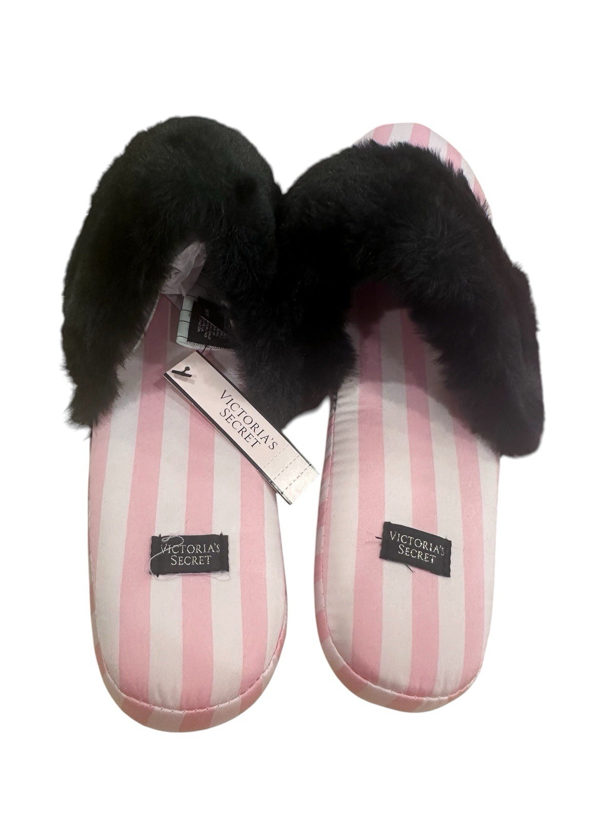 Victoria’s Secret Pink Stripe Faux Fur Slide Slippers Sleep Bag Set M 7-8 NWT