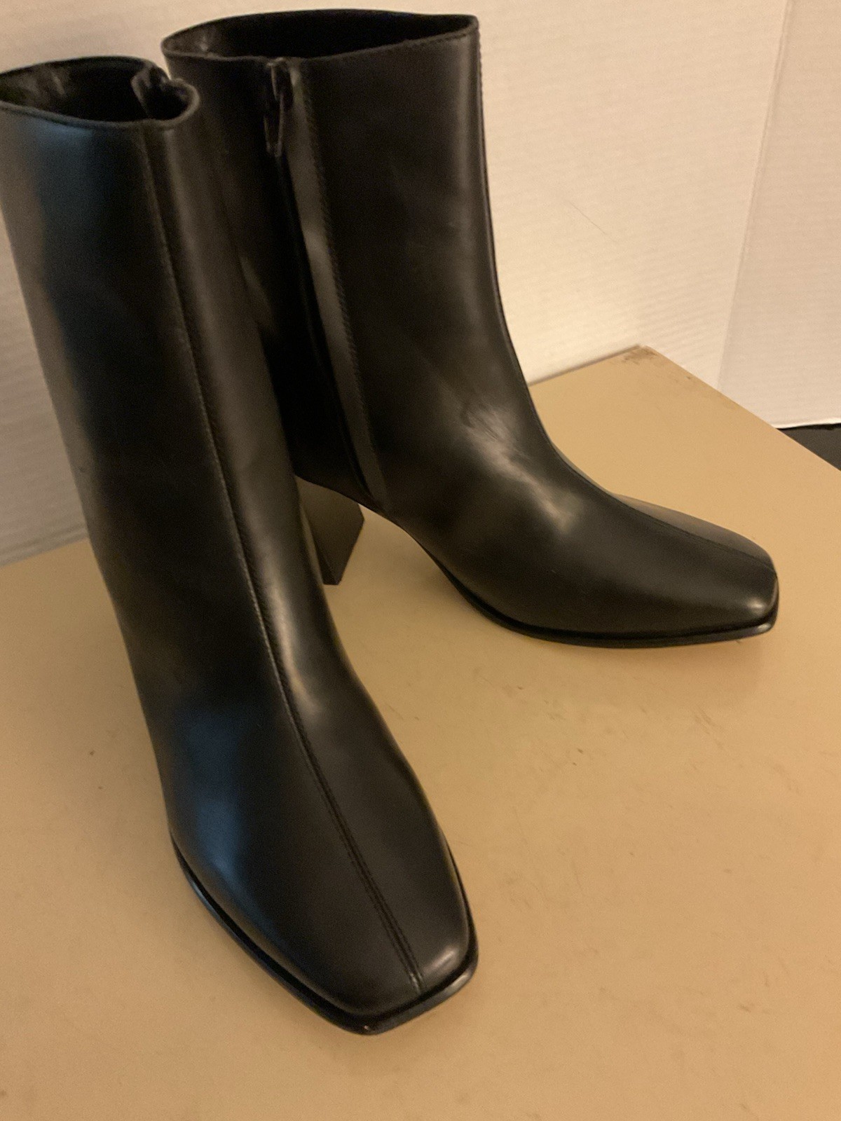 Jatarea Women Black Leather Chelsea Heel Boots US 11 Euro 42 UK 9
