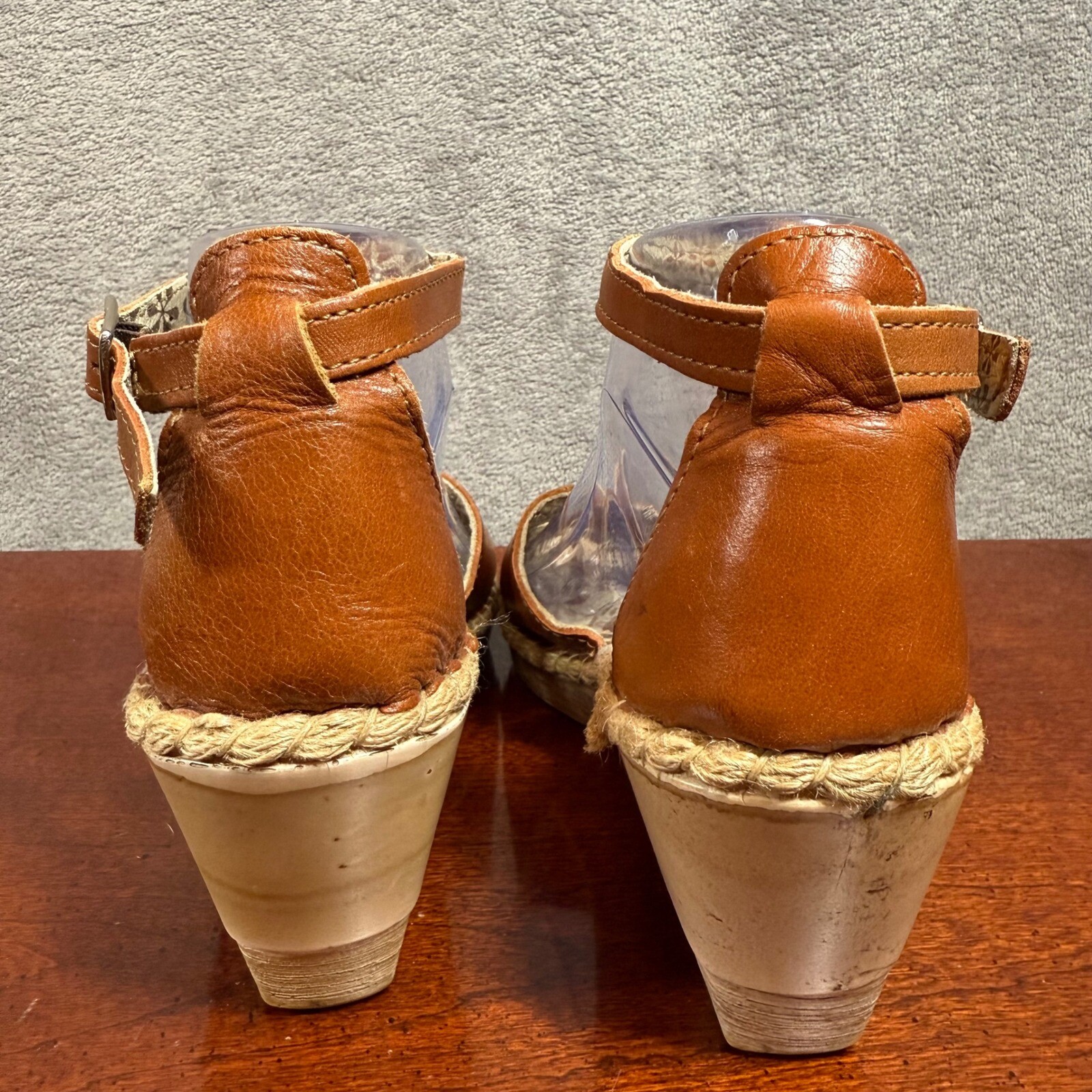 Boho Leather Espadrille Wedge Sandals Womens 9.5 Ankle Strap Comfort