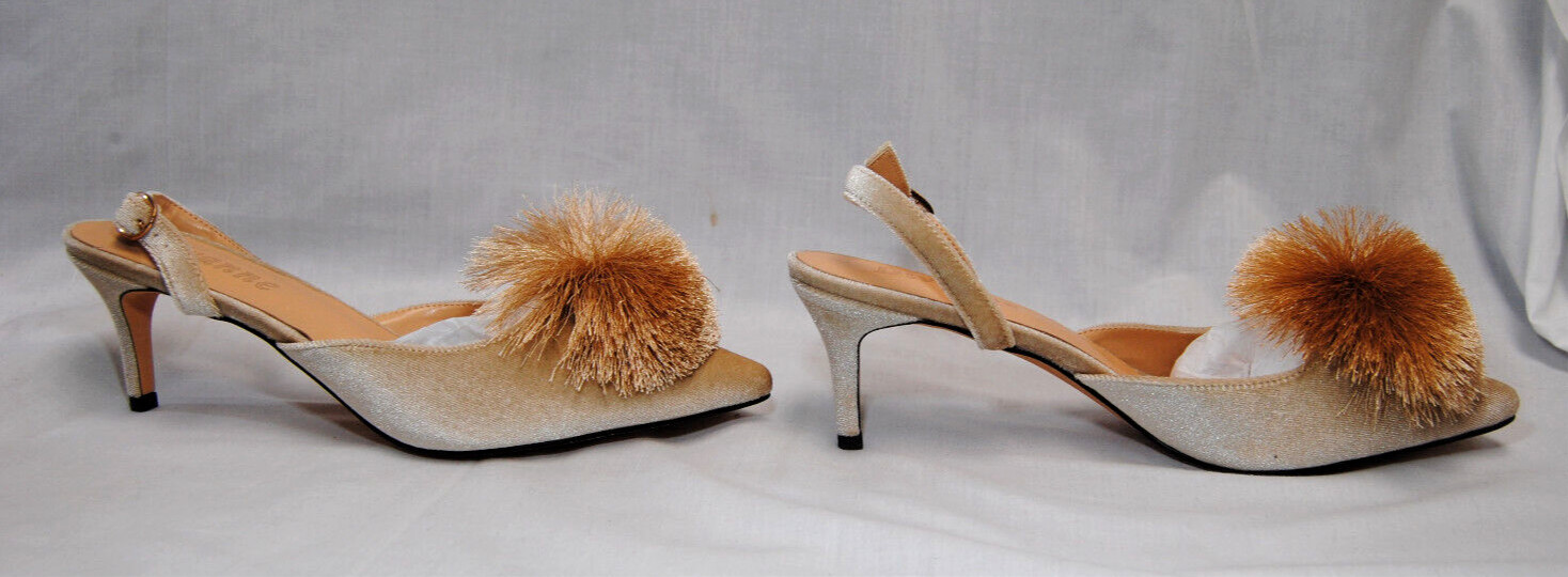 Divanne Women’s Puff Pompom Slingback Pumps Pointed Toe Kitten Heels New T2346