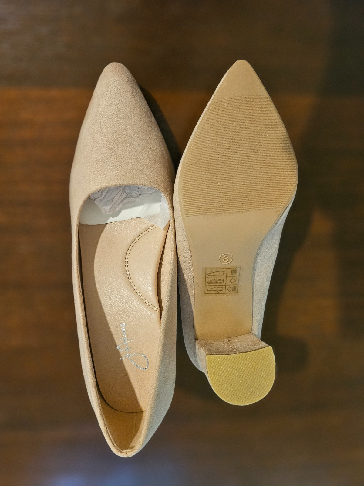 J. Adams Jolie Pump Heel Pointed Toe Mid-Block Heel Light Taupe Vegan Suede 8