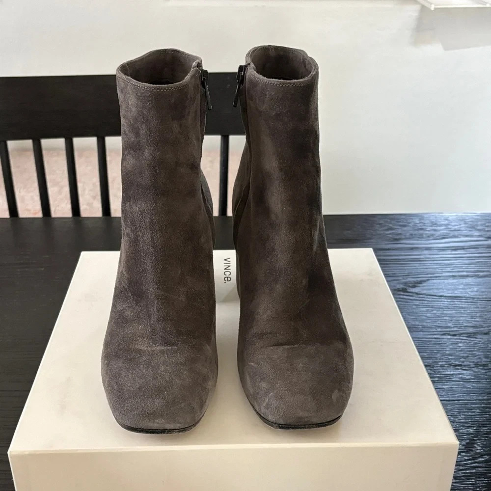 Vince Dark Grey Highbury Suede Heeled Boots- Women’s Size 9.5
