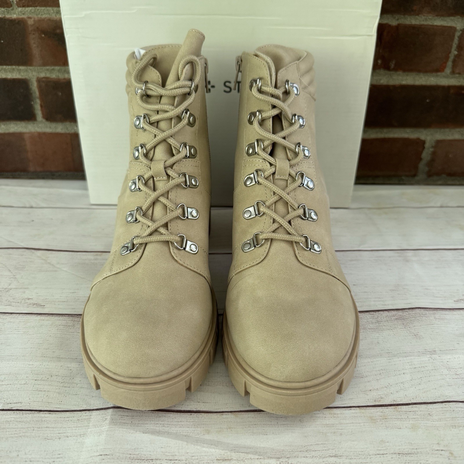 Sun + Stone Ruthee Sand Lace Up Military Combat Ankle Boots Women’s US 10 M NEW