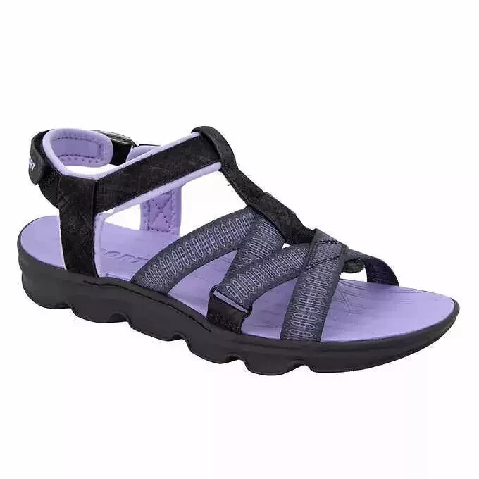 Jsport Kaia Women’s Black Strap Sandal, Black/Purple, 8.