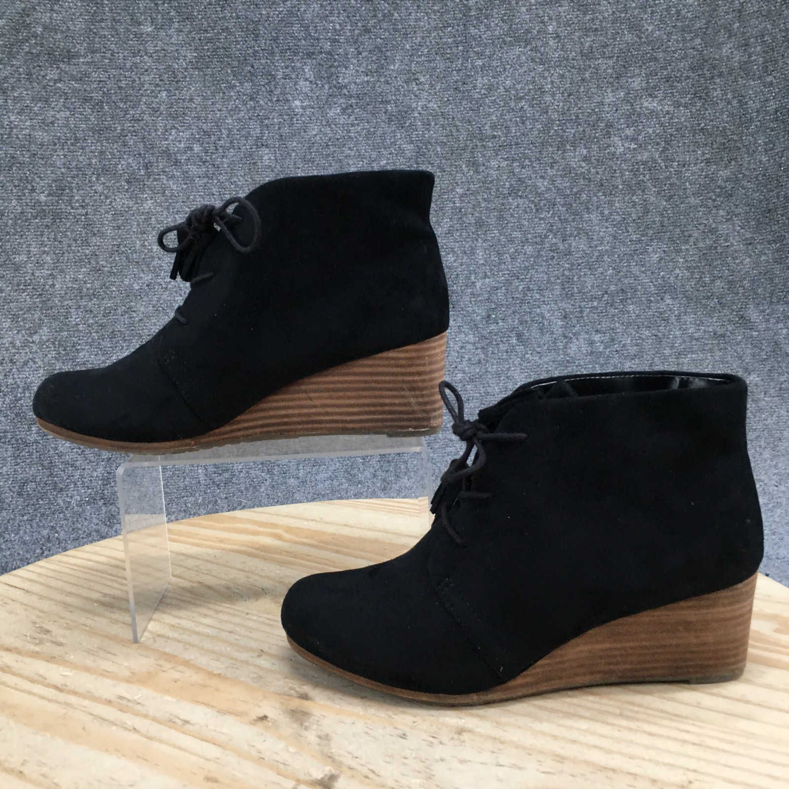 Dr. Scholl’s Boots Womens 9.5M Dakota Ankle Bootie Black Fabric Lace Up Wedge