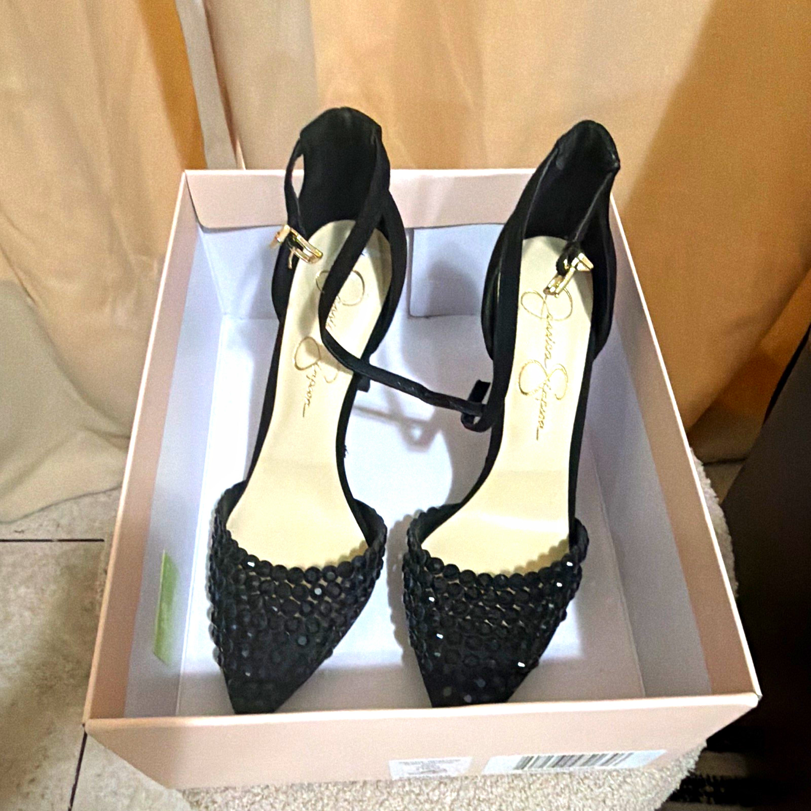 Jessica Simpson Women’s US 9 Black Pointed Toe Ankle Strap Stiletto Buckle