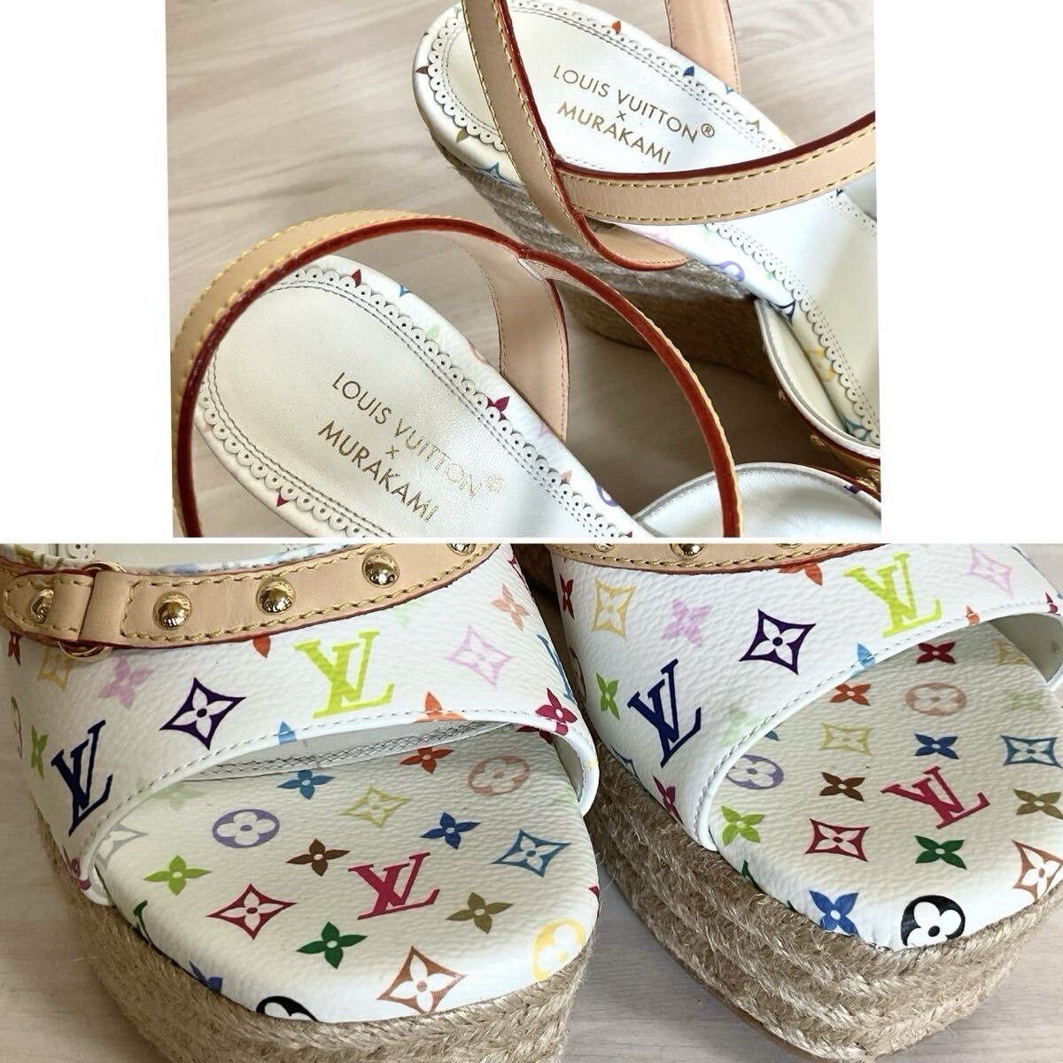 Rare Louis Vuitton Takashi Murakami Helios Sandals Monogram Multicolor 37 Heel