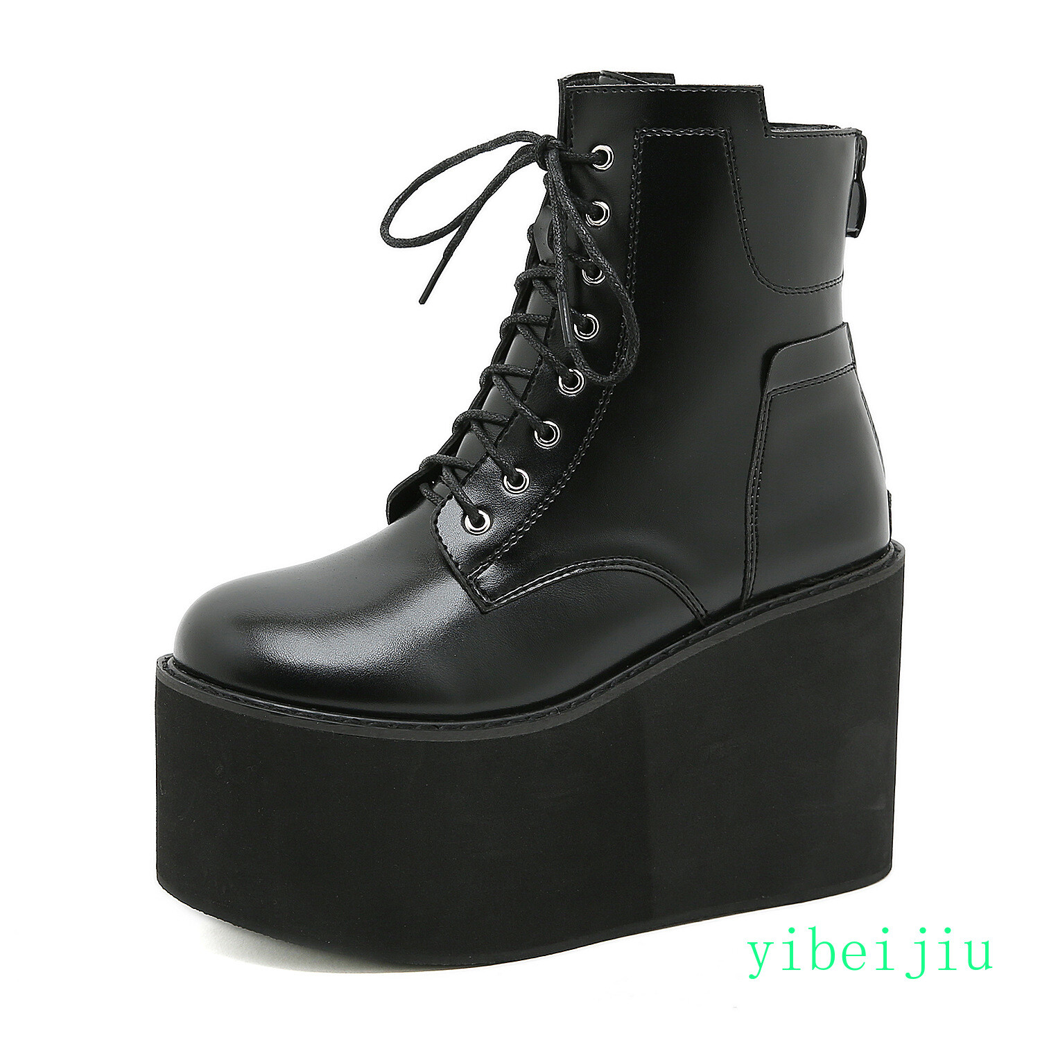 Women’s High Platform Wedge Heel Ankle Boots Gothic Faux Leather Lace Up Shoes