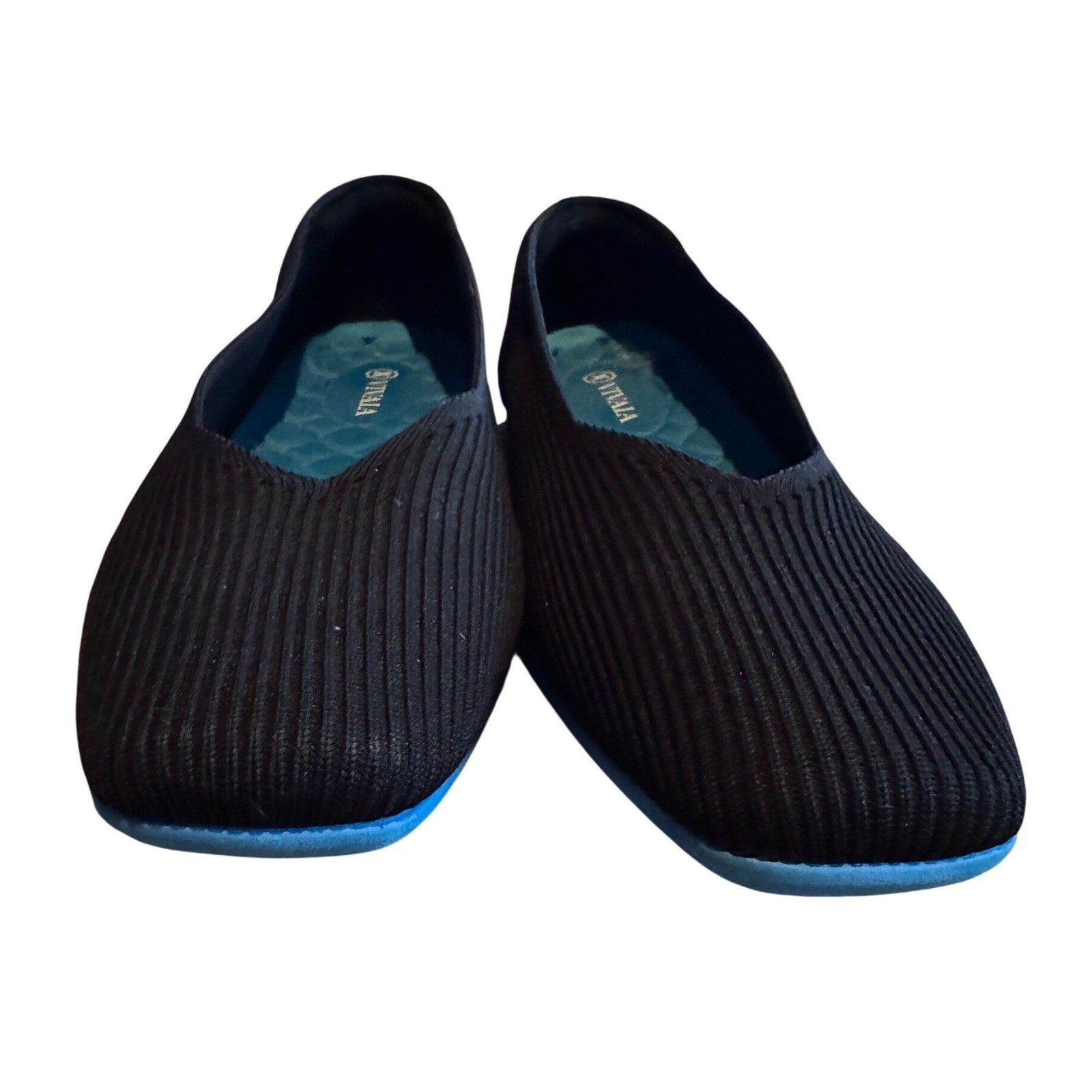 VIVAIA Margot Walker Square Toe Knit Flats Black Blue Sole EU 42