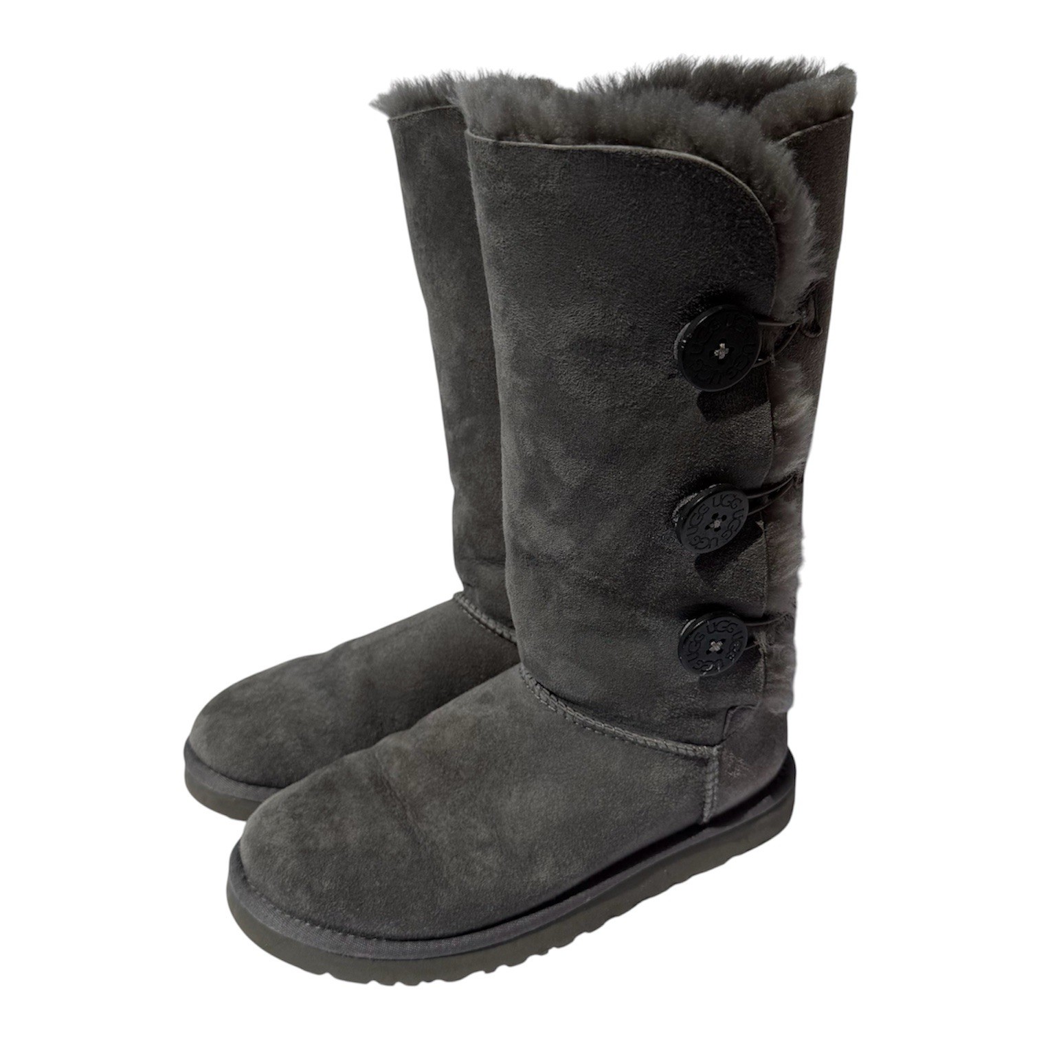 UGG Australia Bailey Button Triplet Boots Women’s 8 Gray Twinface Sheepskin