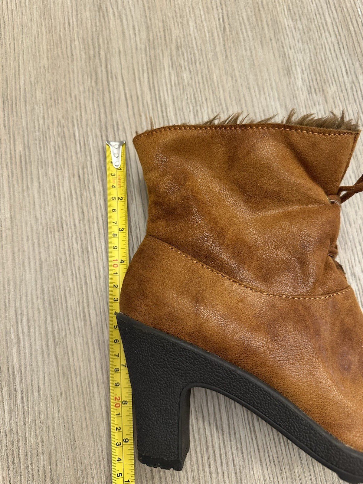 Aerosoles Brown Faux Leather Ankle Boots Faux Fur Lined Lace Up Zip Heel Booties