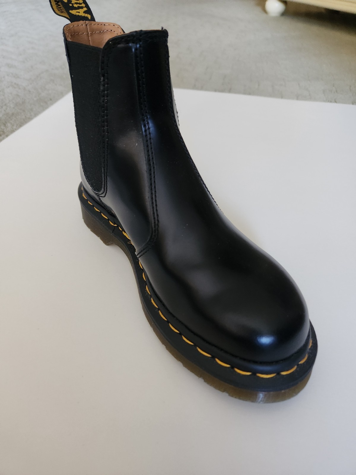 Doc Martens 2976 Yellow Stitch Smooth Leather Chelsea Slip on Boots US 5 Women