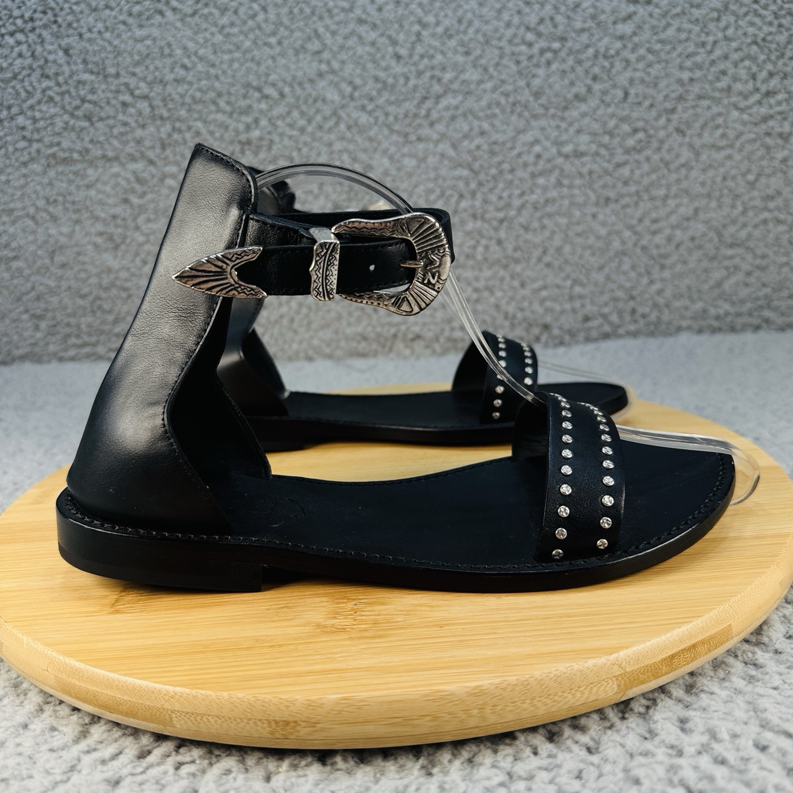 Zadig & Voltaire Paris Black Leather Studded Sandals EU 37 US 6