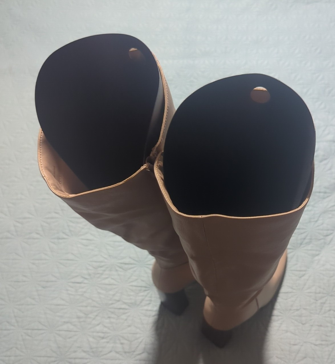 Justfab Rayanna Heeled Boots Ginger Sz 9.5 Taupe Inside Zipper Knee High NIB