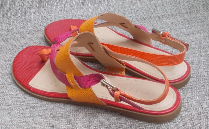 TALBOTS SANDALS «DVAVAH» Red Orange Pink Reptile Leather Ankle Strap Women’s 8M