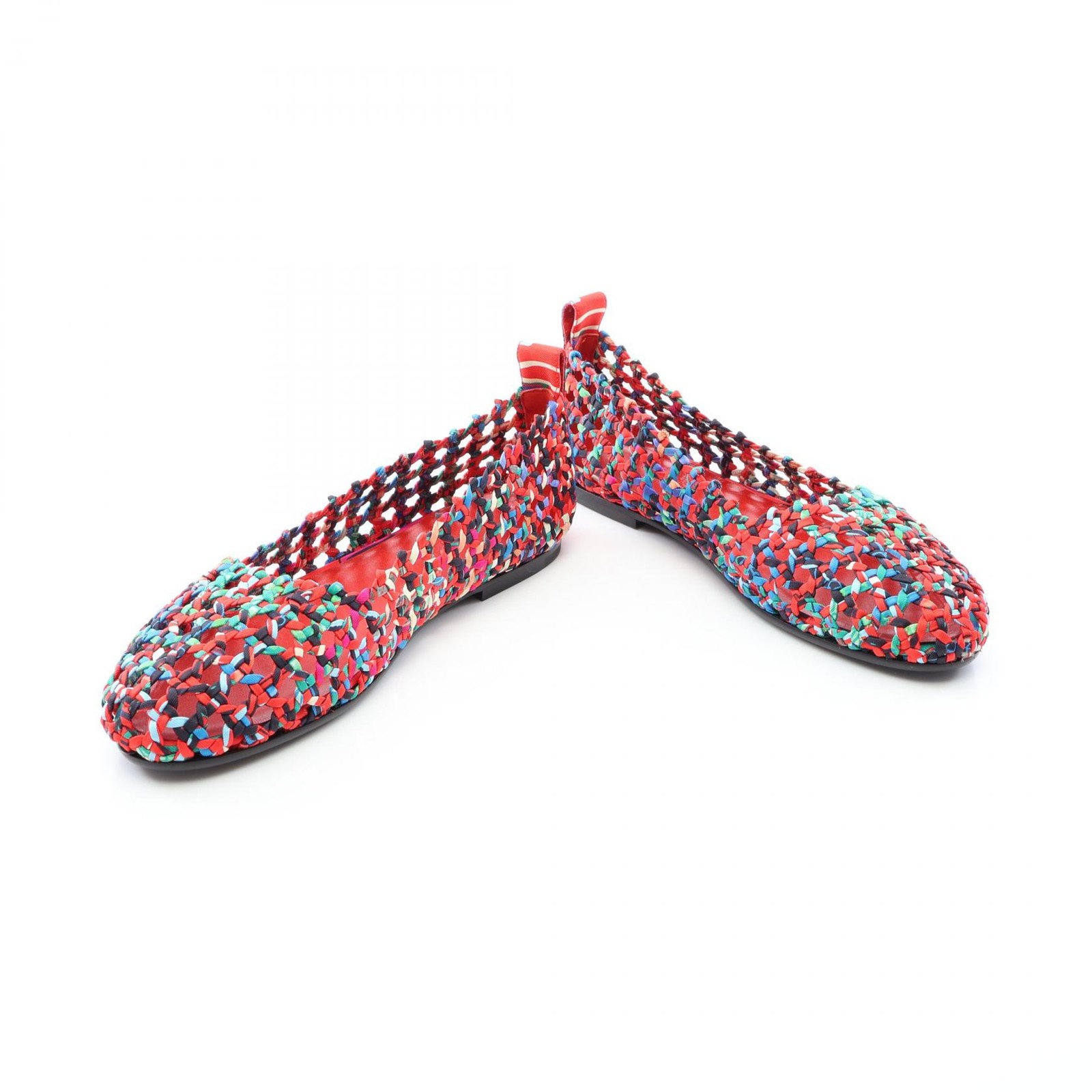 HERMES Minork Mesh pumps #37.5 shoes flats silk Red Multicolor Women