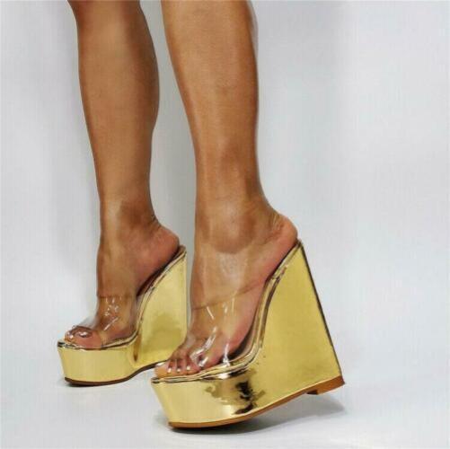 Glitter Women’s Wedge Heels Sandals Slingback Shoes Platform Oversize Fashion OL