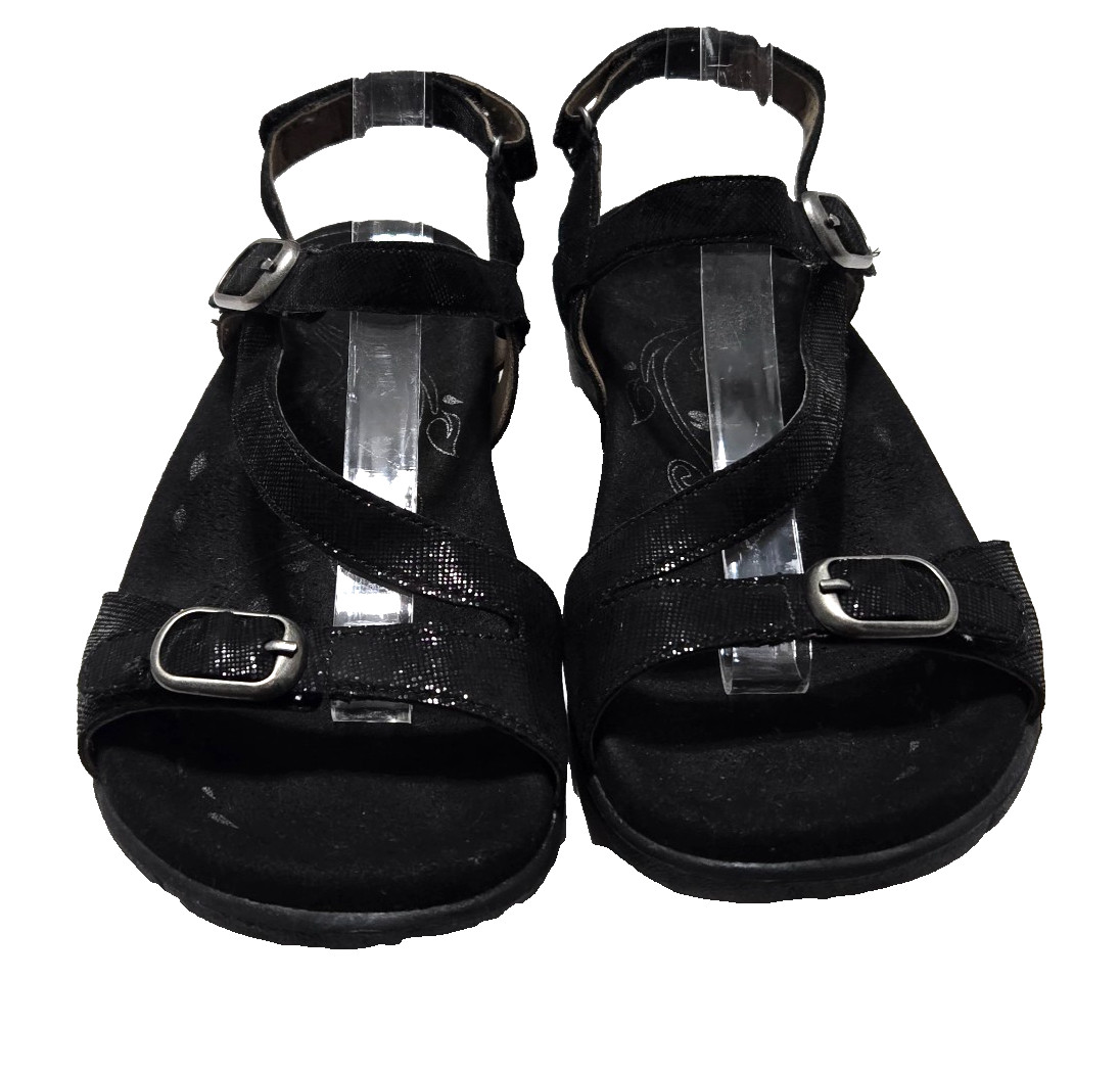 Taos Trophy 2 Sandals US 9 Black Shimmer Leather Strappy Classic Comfort Travel