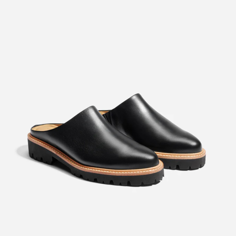 AUTH Nisolo Emilee Lug Mule Women’s Black Leather Slip On Comfort Clogs Shoes