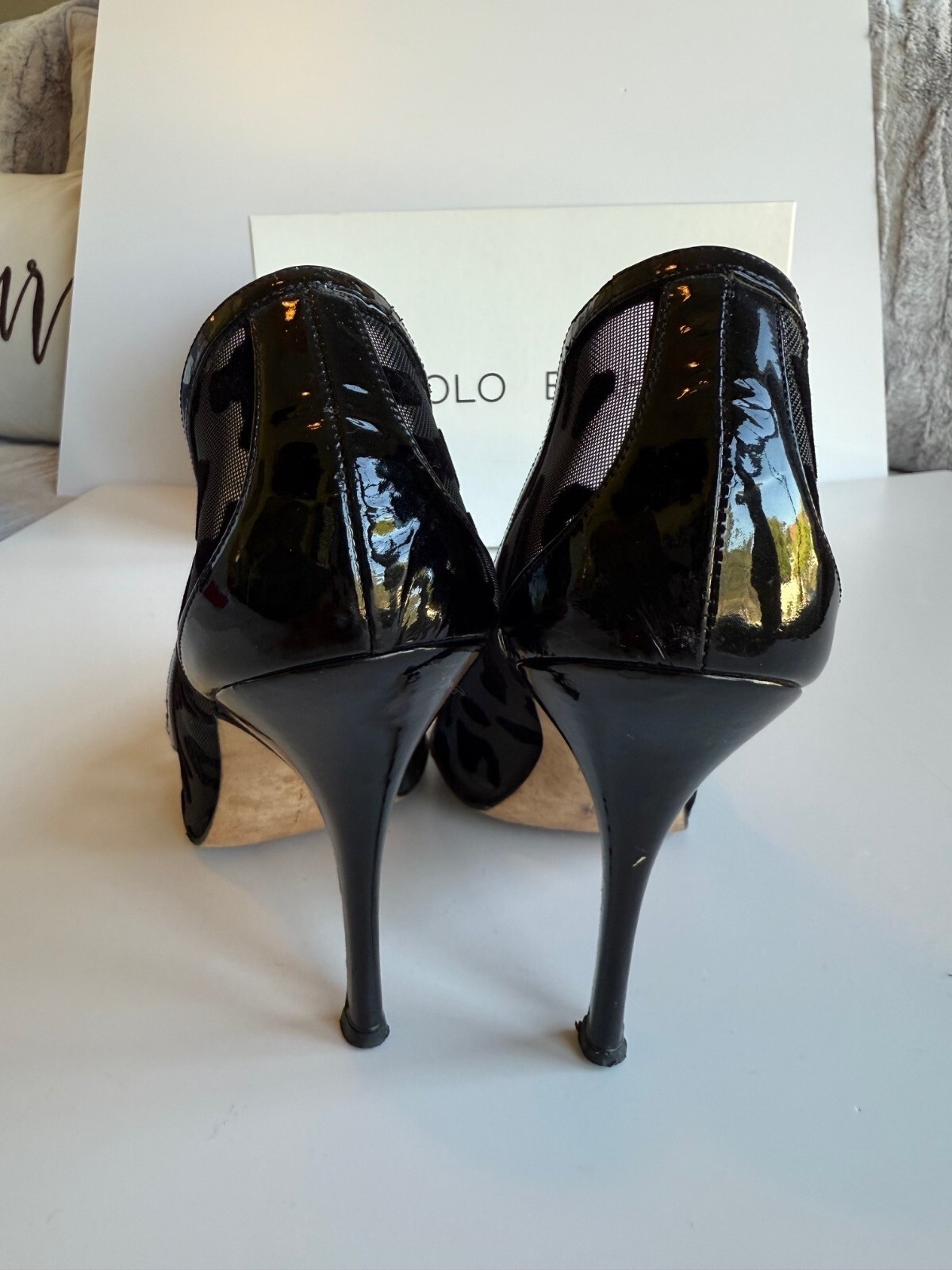 Manolo Blahnik Black Semi-Transparent Leopard Print Pointed Toe Heels