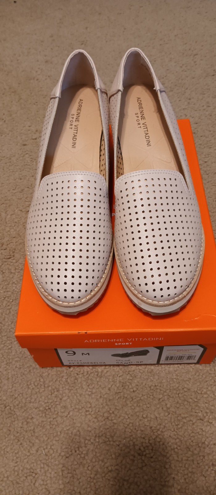 Adrienne Vittadini Women’s Sand Slip-On Flats Perforated Man-Made 9M