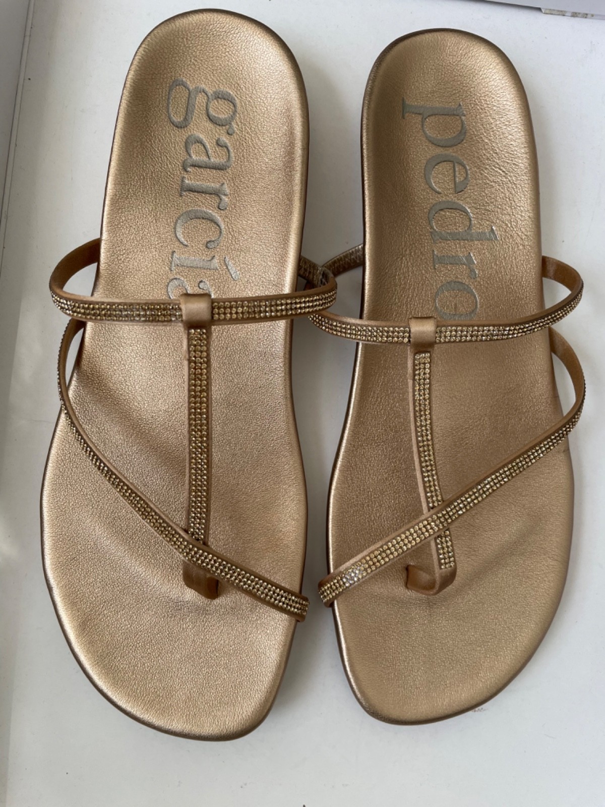Pedro Garcia Belisa Embellished Laminated Leather Asymmetric Thong Sandals