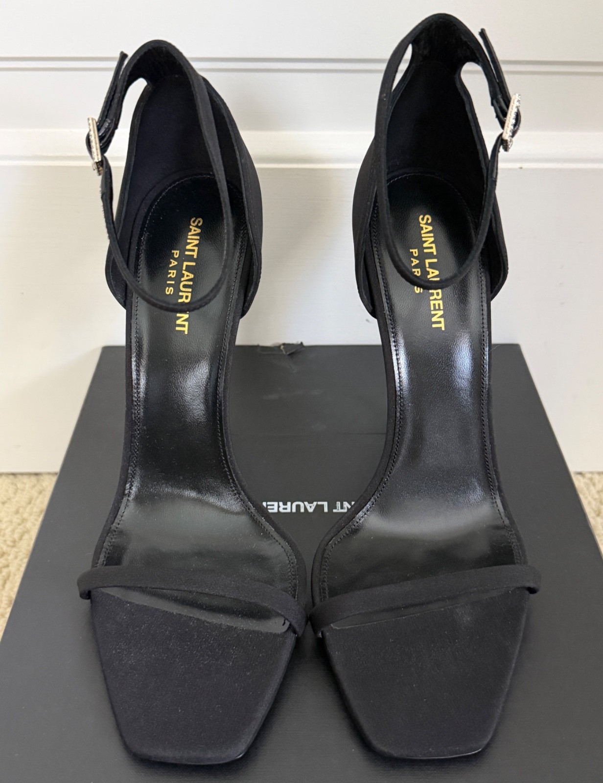 NIB Saint Laurent Opyum YSL Logo Crystal Silk Strappy Sandals Pumps 42 12 $2450