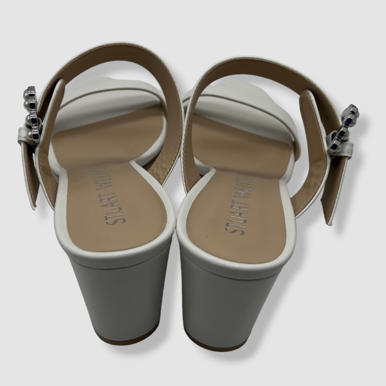 $450 Stuart Weitzman Women’s White Piper 75mm Slide Sandal Shoes Size US 6.5