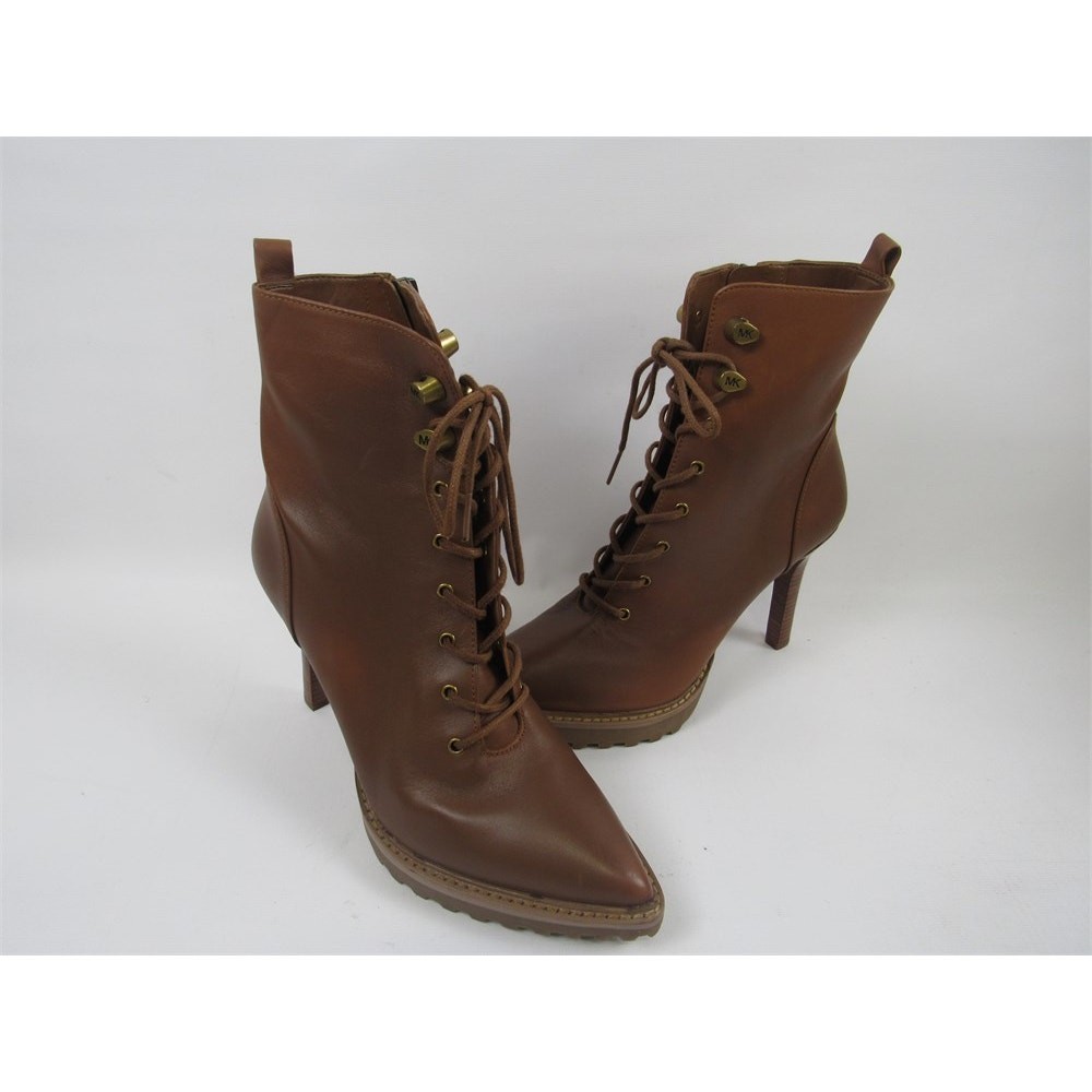 Michael Kors Kyle Brown Leather Lace-Up Stiletto Heeled Boots – Size 6.5M