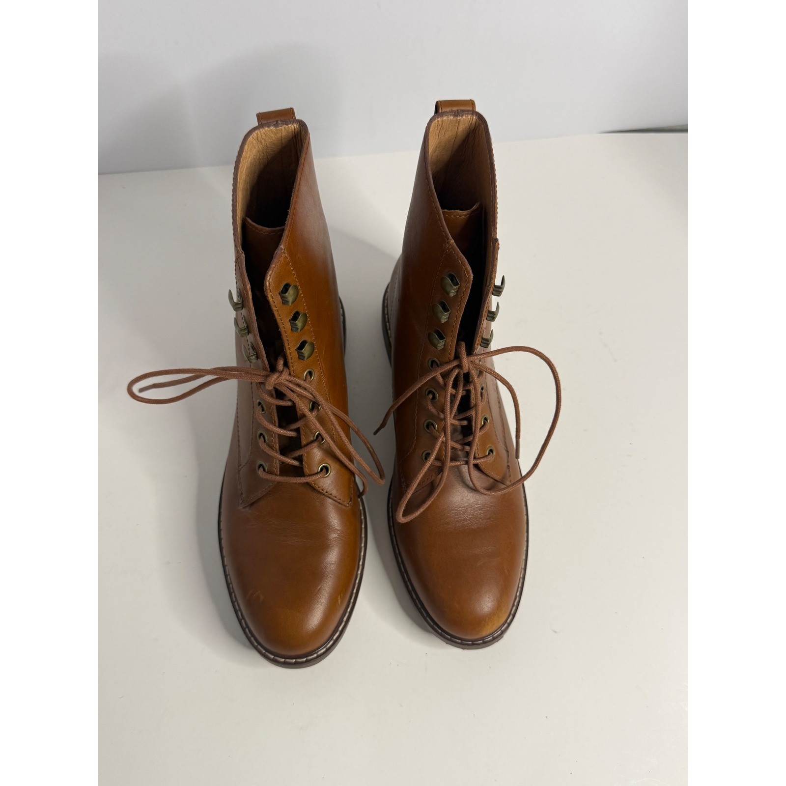 Madewell English Saddle Leather Lace Up Combat Boots NA974 Brown Womens Size 8