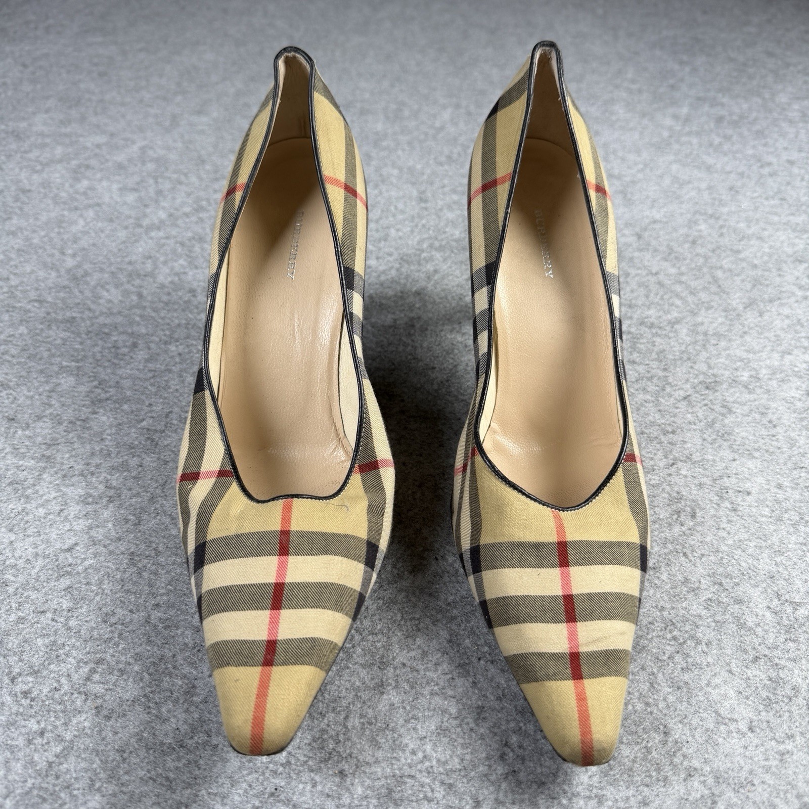Vintage Burberry Check Dame Plaid Sand Beige Pumps Heels Canvas Women’s EU 40.5