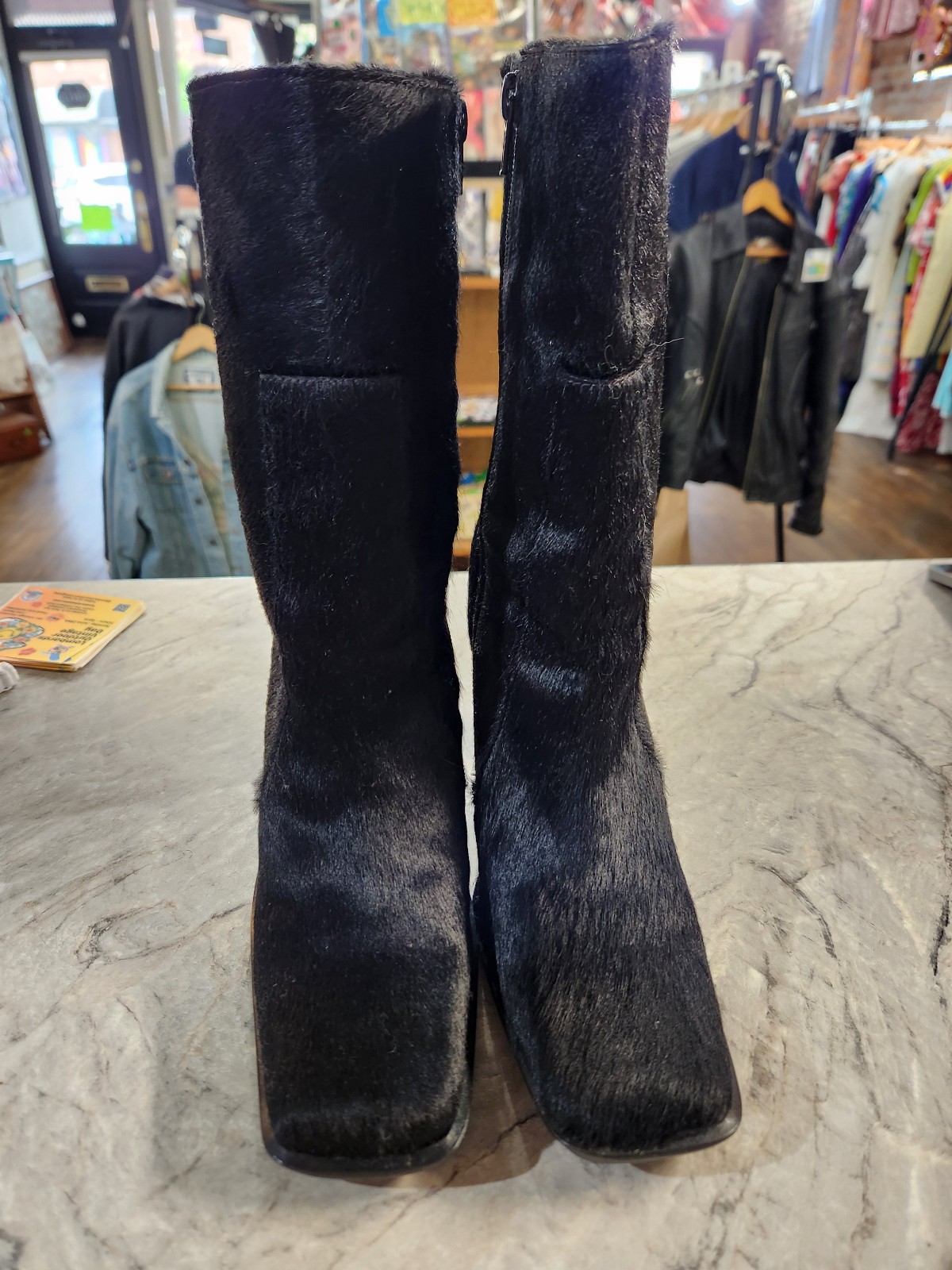 Vintage Y2K Black Pony Hair Fur Ankle Boots Made in Brazil Womens Size 10