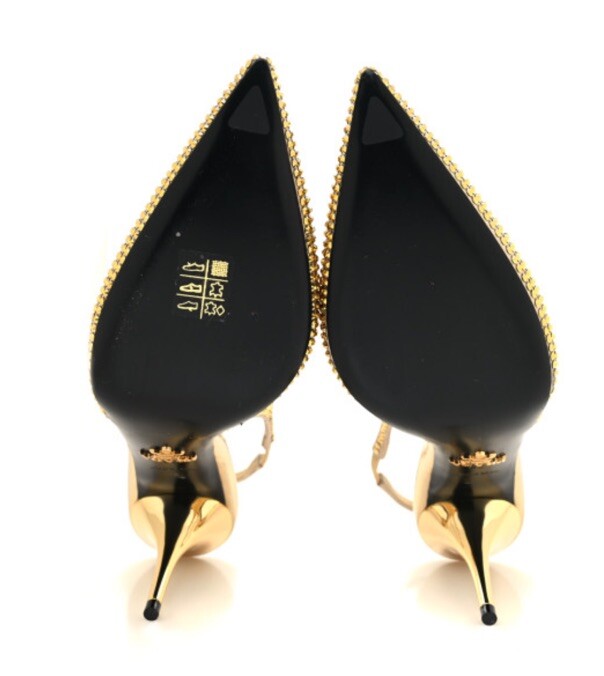 Prada Satin Crystal Triangle Logo 85mm Slingback Pumps 38 Platino Heels Shoes