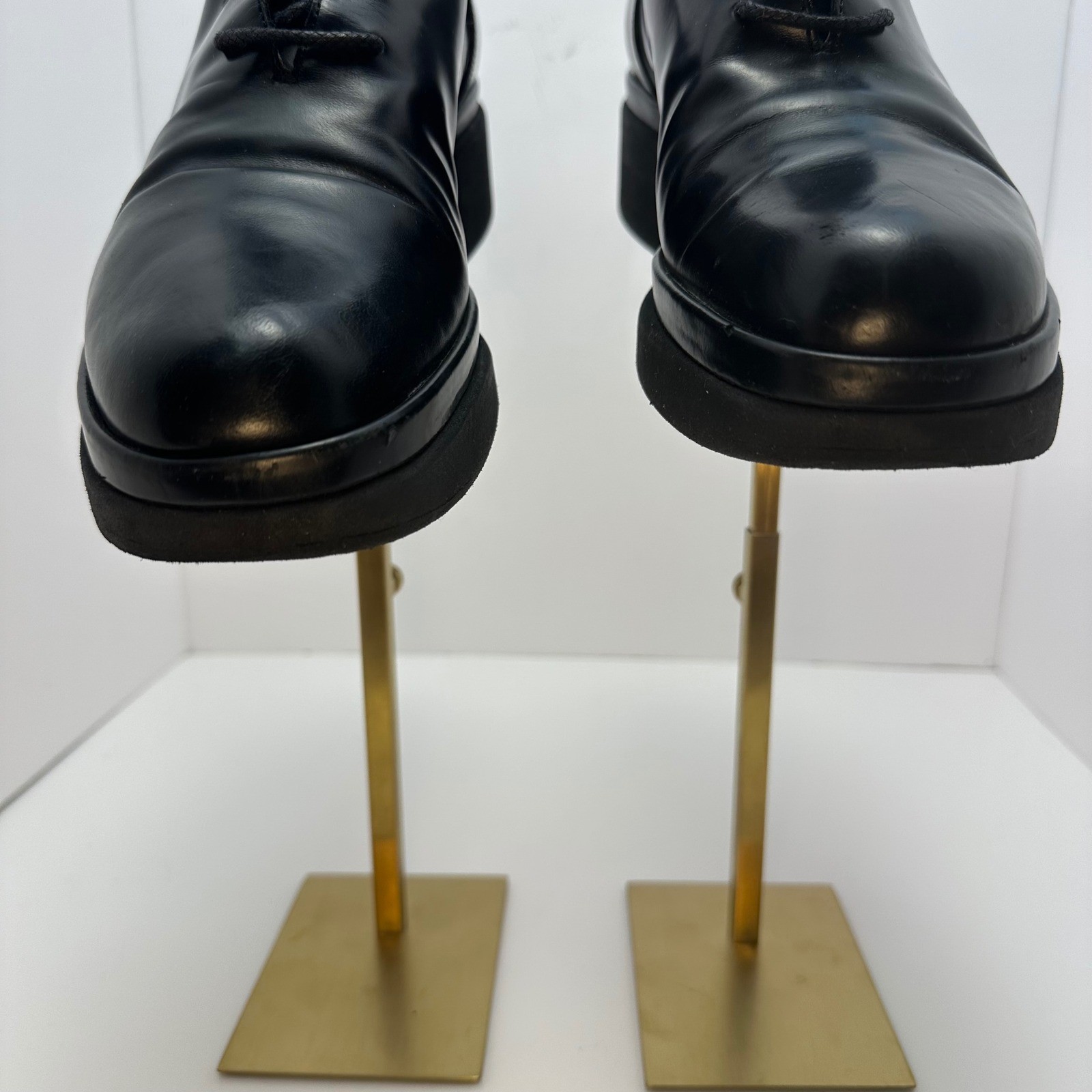 Sergio Rossi Black Leather Platform Oxfords Lace Up Shoes Italy Size 38.5
