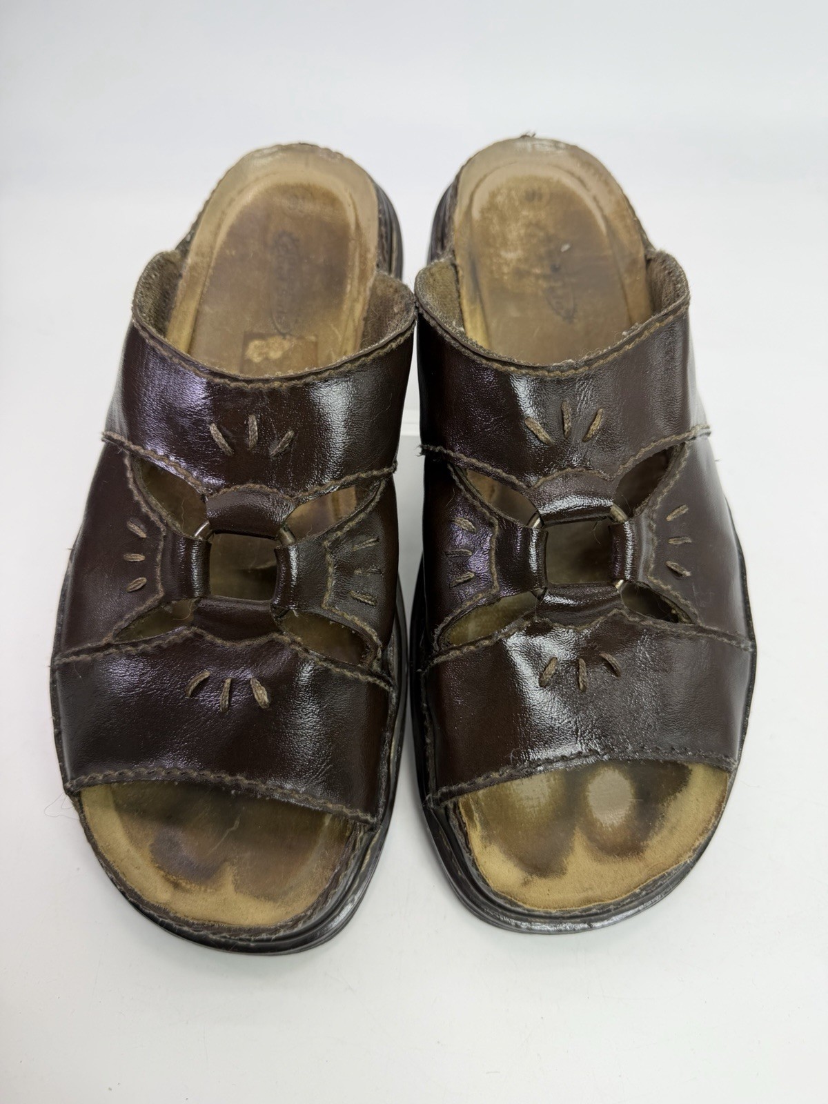 VTG 90’s Lower East Side Brown Center Ring Chunky Sandals Flower Cut Woman’s 9.5