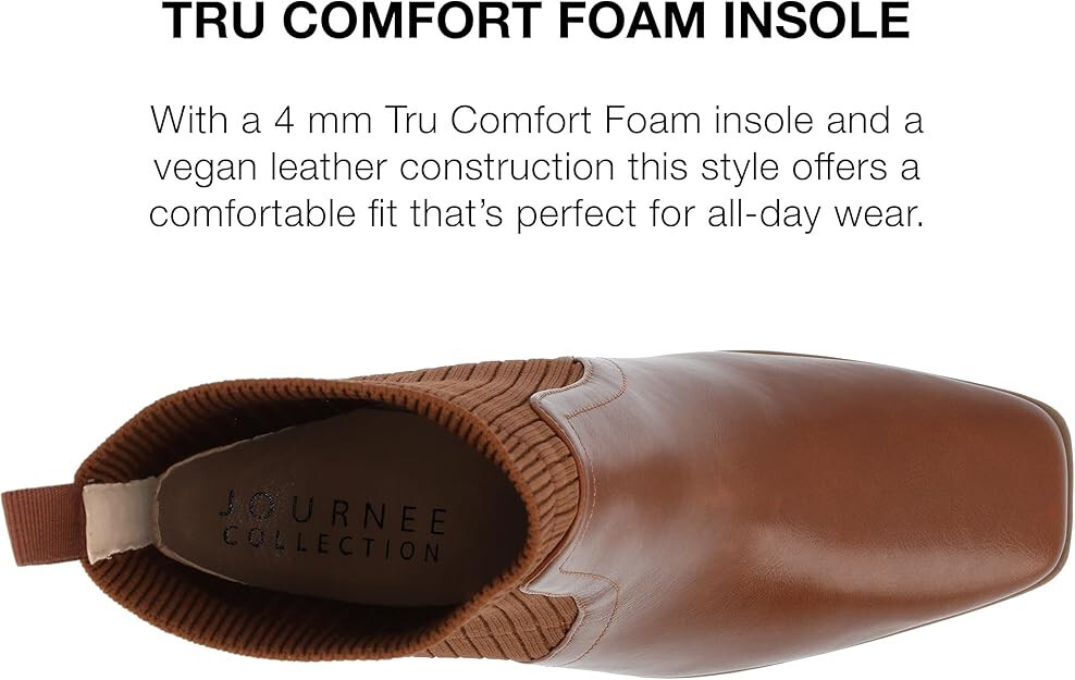 Journee Womens Tru Comfort Foam Harlowe Chelsea Booties | Cognac | 6.5