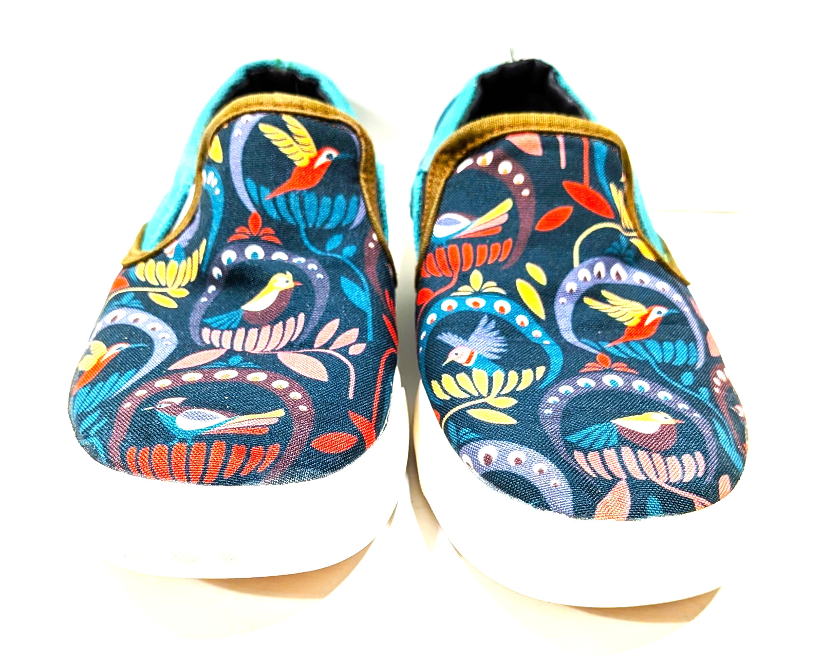 Inkkas Passerine Bird Pattern Slip On Canvas Colorful Boho Shoes/Sneakers Sz 7